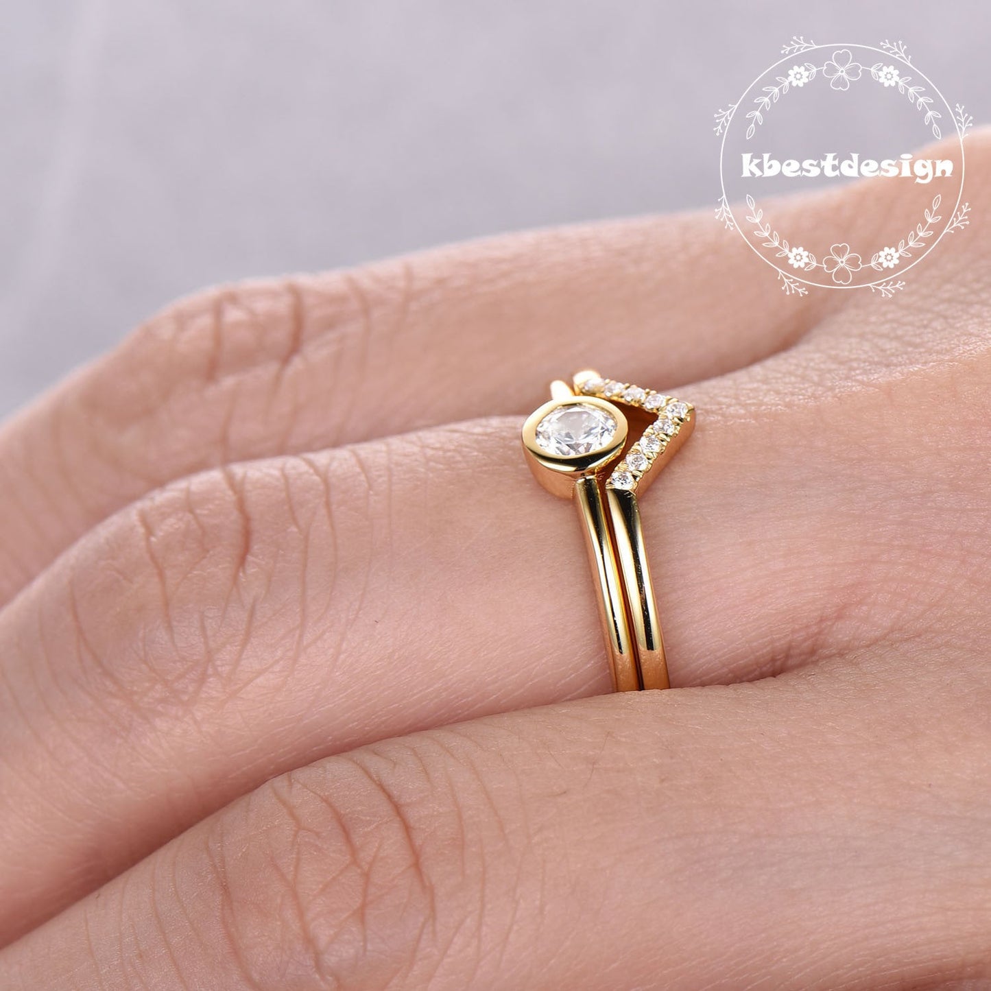 Sterling Silver Ring Set,Minimalist Wedding Ring Set,Stackable Rings,Delicate Rings,Dainty Diamond Simulant Ring Set, Bridal Set