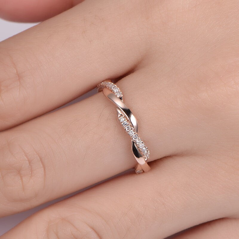 Diamond wedding band 14k rose gold twist diamond matching wedding ring natural SI stone stacking bridal ring custom jewelry