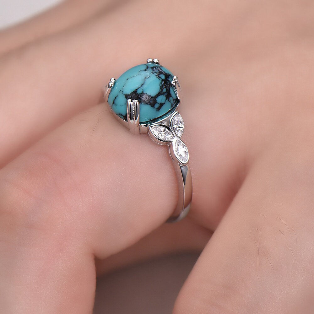 Turquoise Ring,Sterling Silver Ring,Big Turquoise Engagement Ring,Anniversary Gift For Her,December Birthstone Ring,Promise Ring