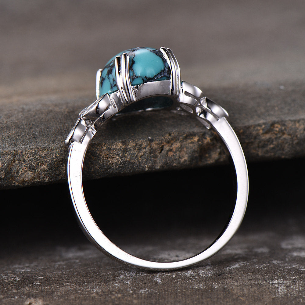 Turquoise Ring,Sterling Silver Ring,Big Turquoise Engagement Ring,Anniversary Gift For Her,December Birthstone Ring,Promise Ring