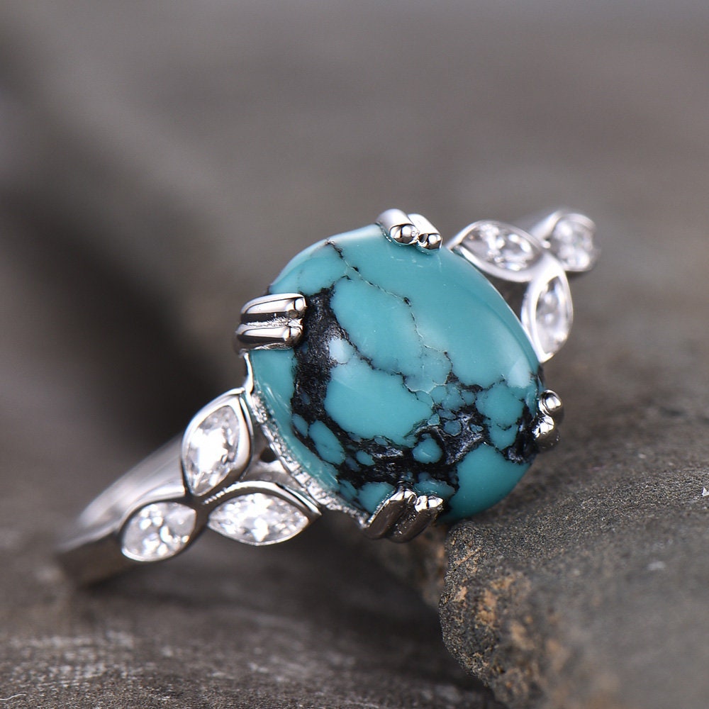Turquoise Ring,Sterling Silver Ring,Big Turquoise Engagement Ring,Anniversary Gift For Her,December Birthstone Ring,Promise Ring
