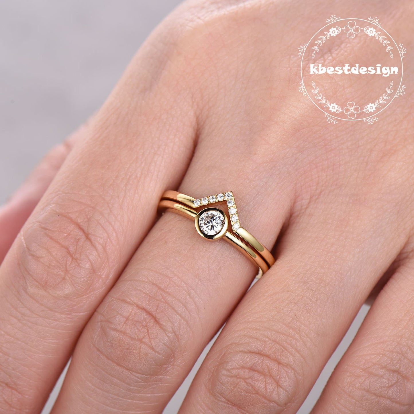 Sterling Silver Ring Set,Minimalist Wedding Ring Set,Stackable Rings,Delicate Rings,Dainty Diamond Simulant Ring Set, Bridal Set