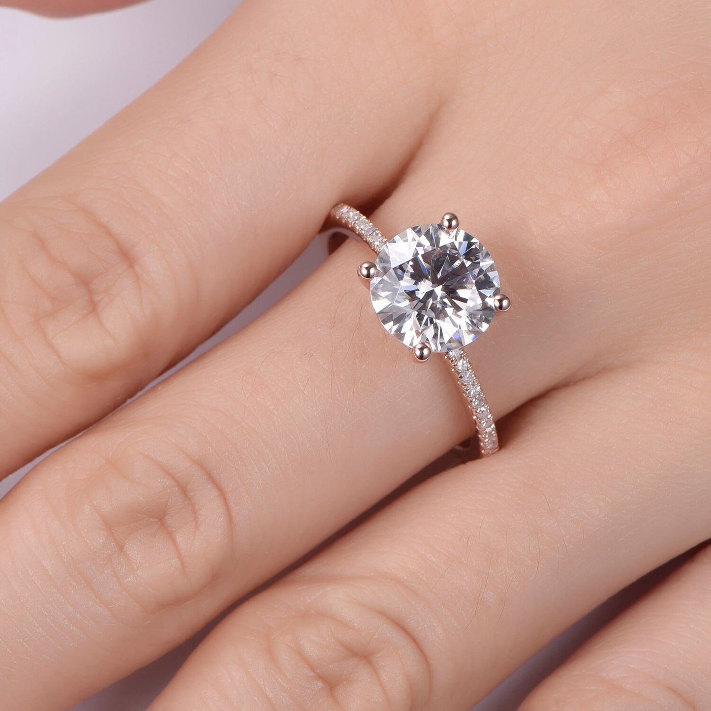 Big moissanite engagement ring rose gold wedding band natural diamonds Charles & Colvard 9mm round cut moissanite 14k/18k custom jewelry