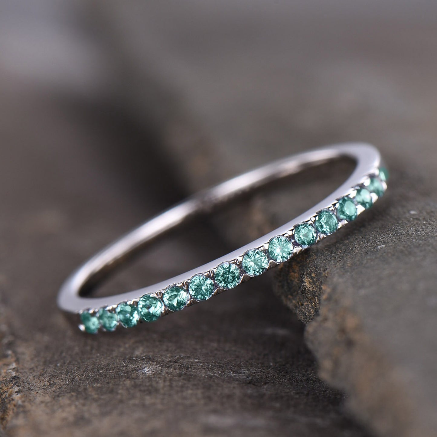 Alexandrite Ring Alexandrite Wedding Band Aniversary Ring Sterling Silver Eternity Band Stacking Ring White Gold Plated