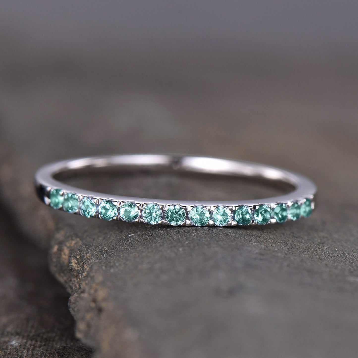 Alexandrite Ring Alexandrite Wedding Band Aniversary Ring Sterling Silver Eternity Band Stacking Ring White Gold Plated