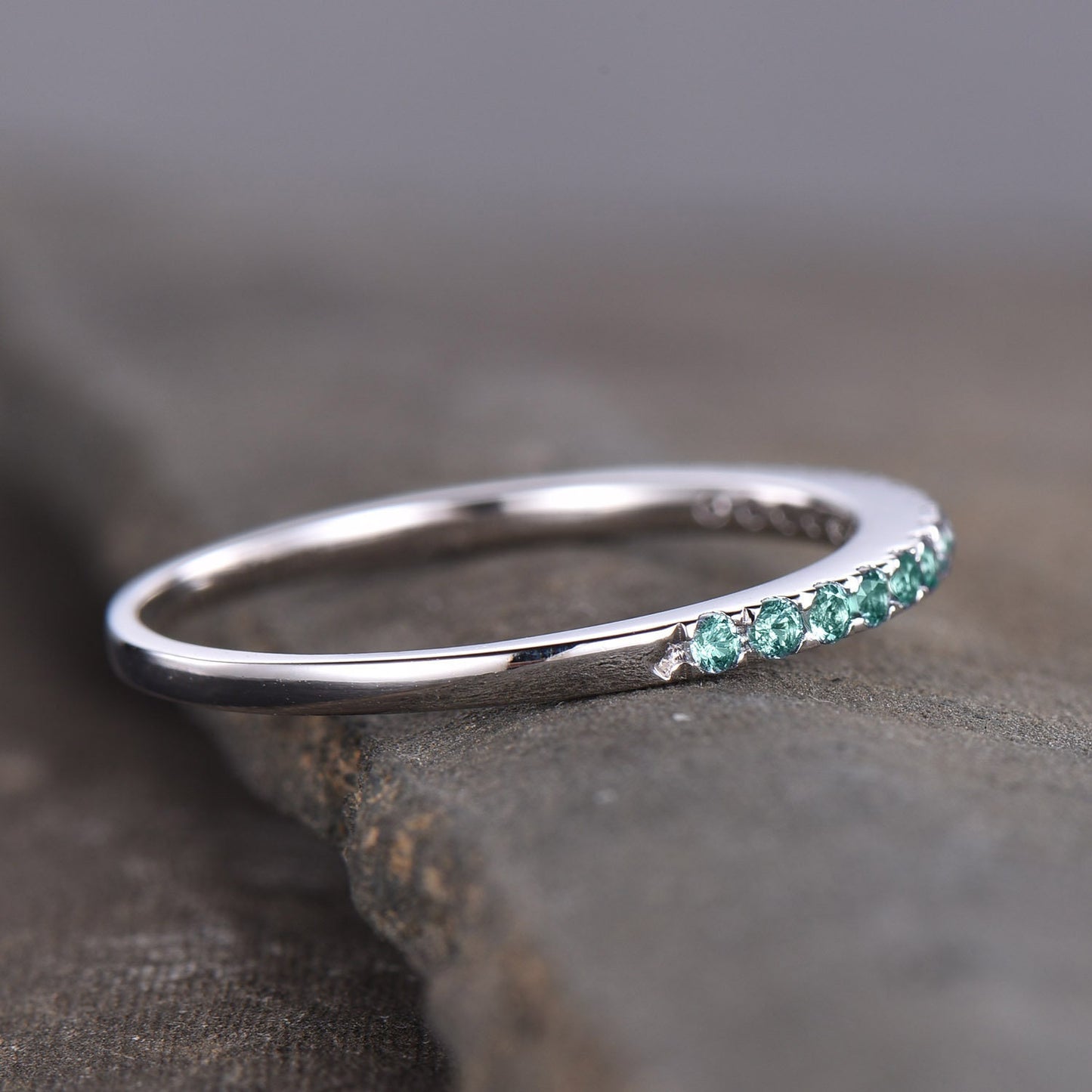 Alexandrite Ring Alexandrite Wedding Band Aniversary Ring Sterling Silver Eternity Band Stacking Ring White Gold Plated