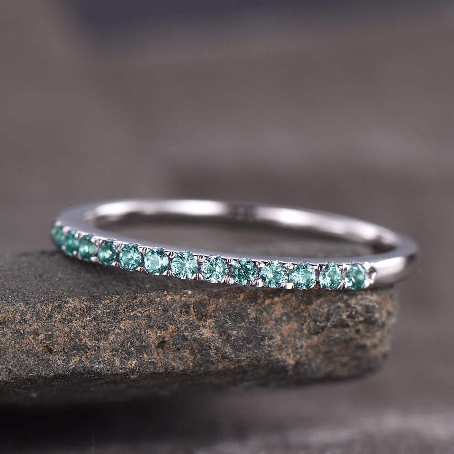 Alexandrite Ring Alexandrite Wedding Band Aniversary Ring Sterling Silver Eternity Band Stacking Ring White Gold Plated