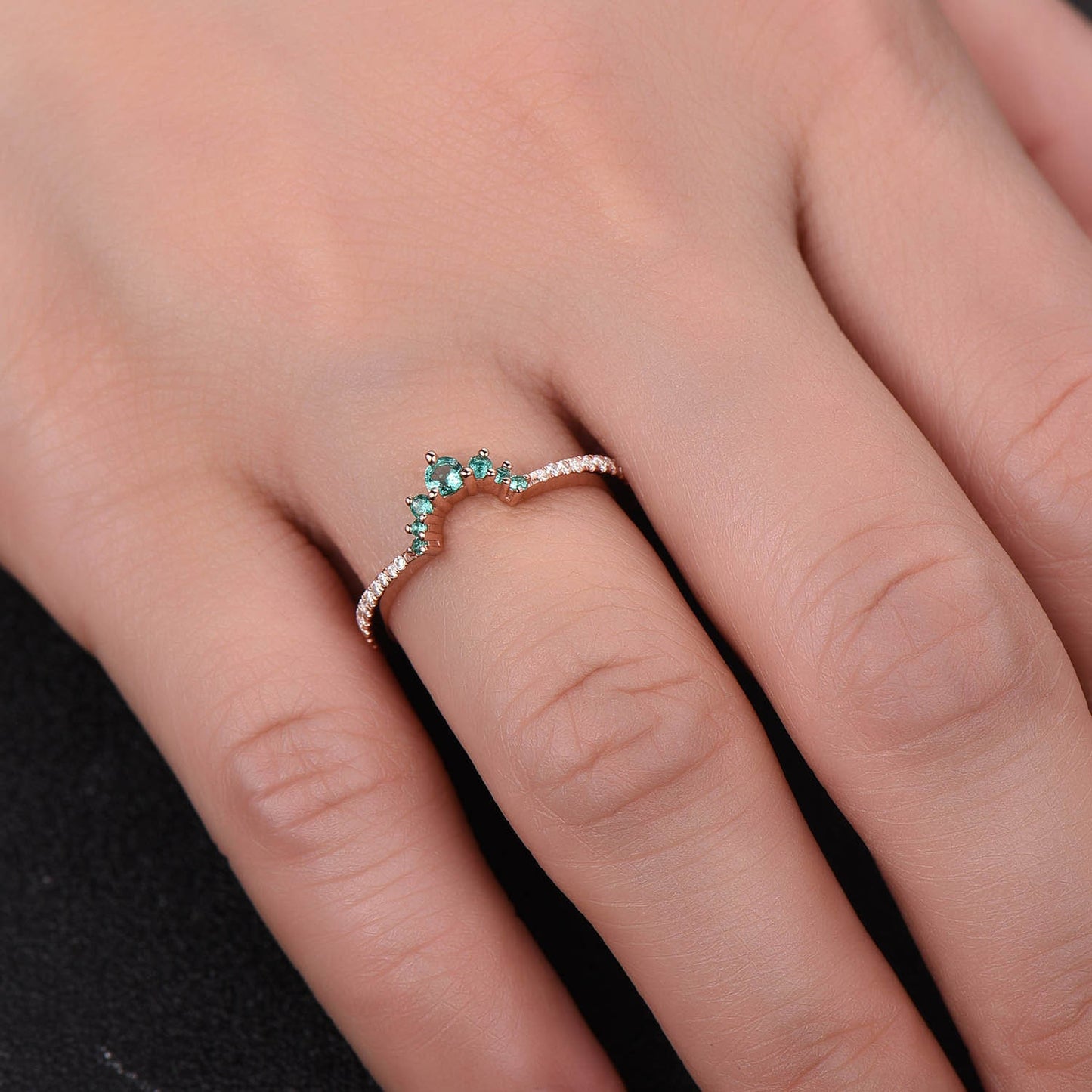 Emerald Crown Ring CZ Diamond Eternity Band Sterling Silver Emerald Ring Cluster Ring Stacking Emerald Ring Gift for Her