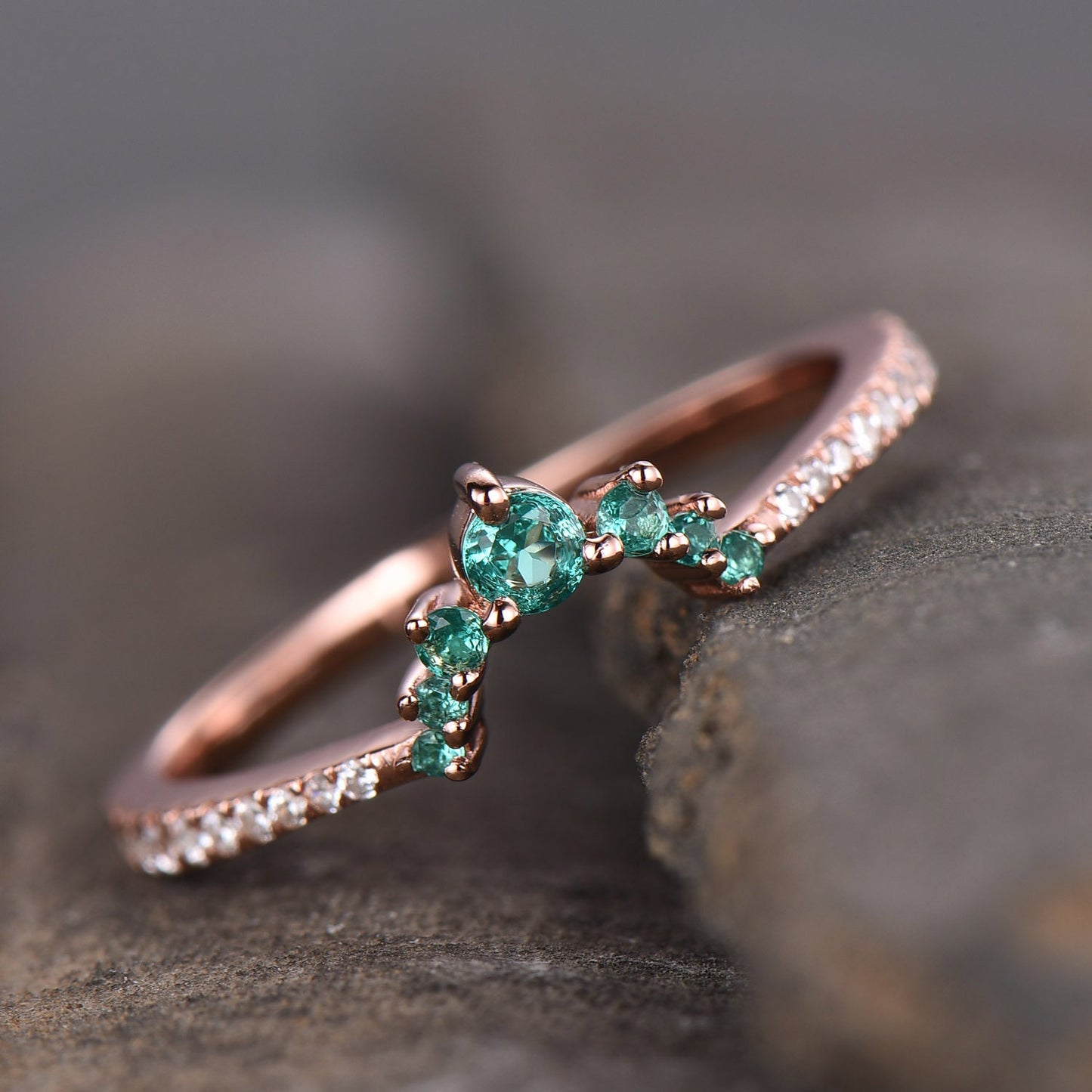 Emerald Crown Ring CZ Diamond Eternity Band Sterling Silver Emerald Ring Cluster Ring Stacking Emerald Ring Gift for Her