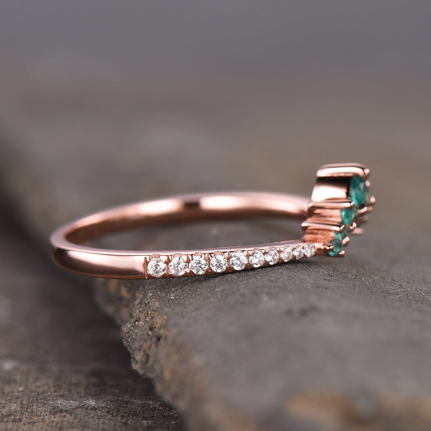 Emerald Crown Ring CZ Diamond Eternity Band Sterling Silver Emerald Ring Cluster Ring Stacking Emerald Ring Gift for Her