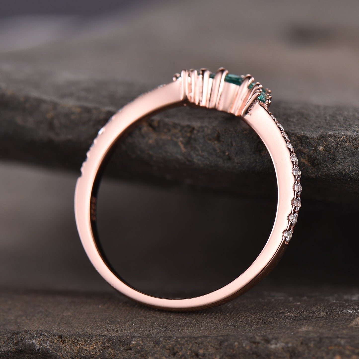 Emerald Crown Ring CZ Diamond Eternity Band Sterling Silver Emerald Ring Cluster Ring Stacking Emerald Ring Gift for Her