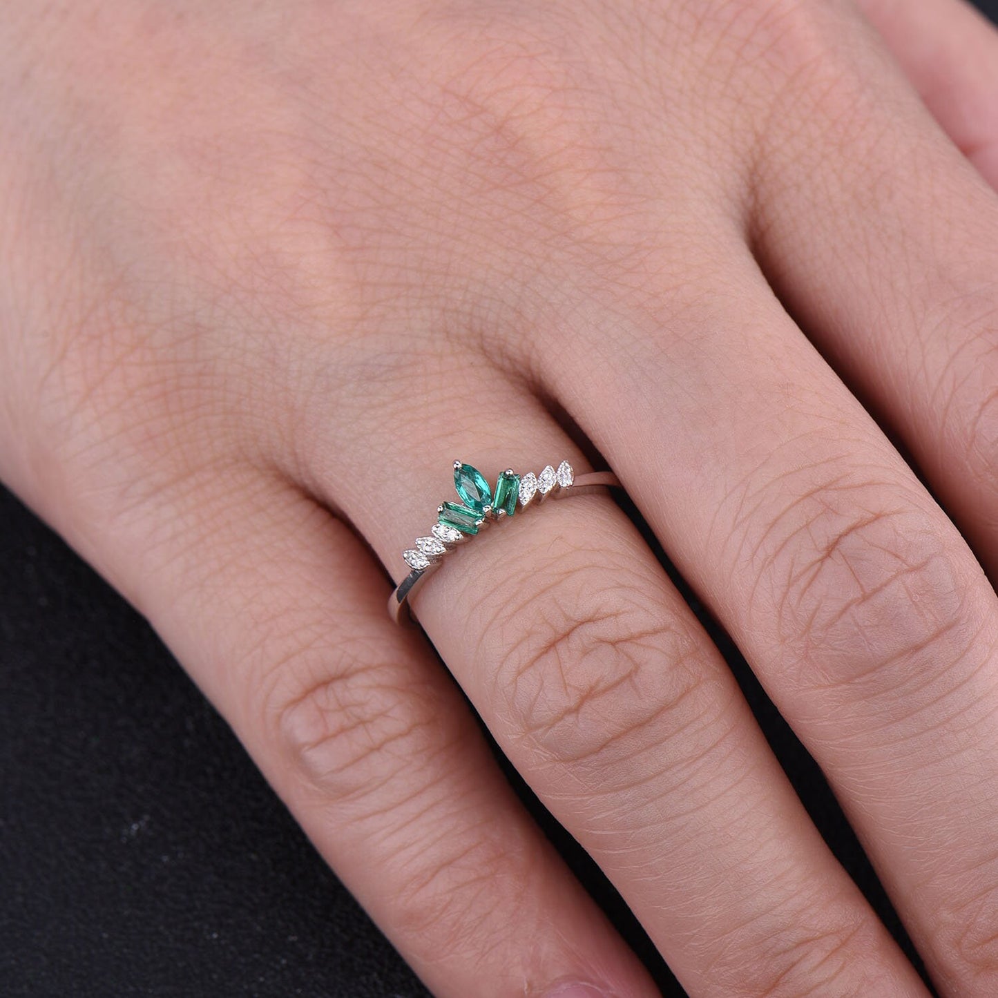 Silver Emerald Ring, Promise ring, Emerald wedding ring, May birthstone, Women Wedding Ring, Promise Ring, Green Ring Emerald Ring For Women