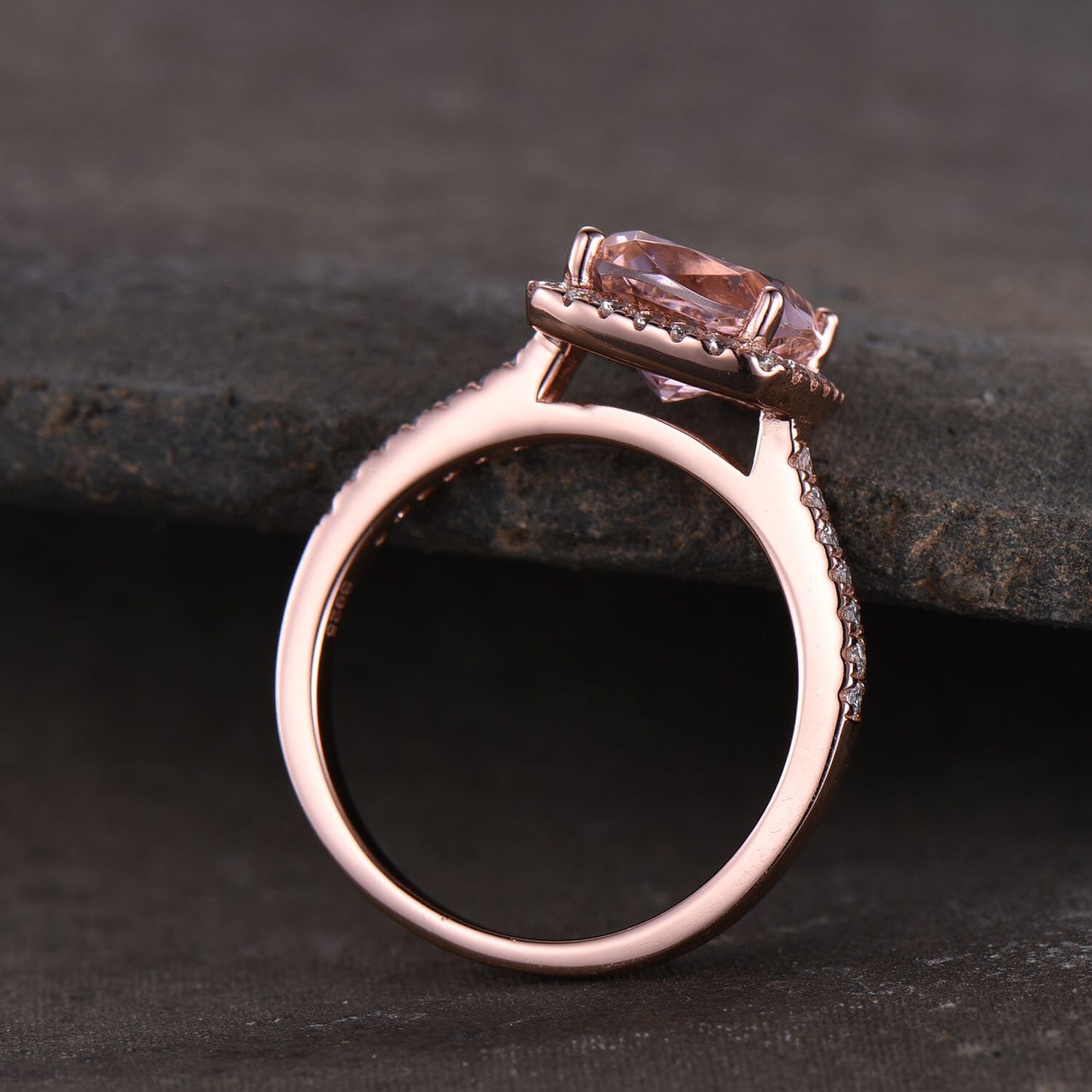 Pink Morganite Ring 8mm Cushion Morganite Engagement Ring Halo Ring Statement Ring Sterling Silver Ring 14K Rose Gold Ring Promise Ring