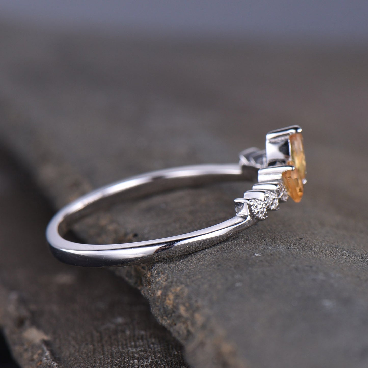 Citrine Ring, Dainty Ring, Stacking Rings, Sterling Silver Rings, Art deco Style, Anniversary Gift, Delicate Ring