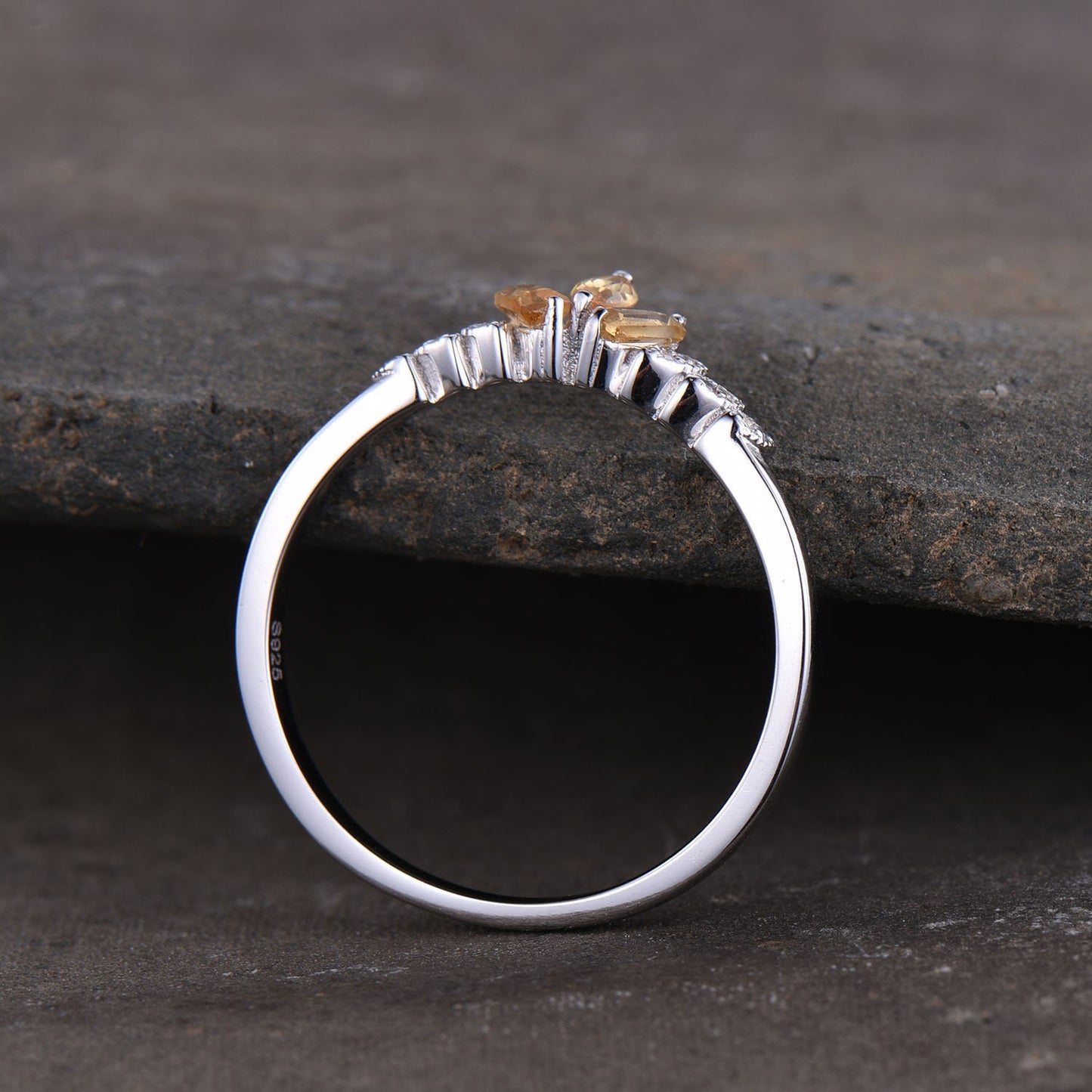 Citrine Ring, Dainty Ring, Stacking Rings, Sterling Silver Rings, Art deco Style, Anniversary Gift, Delicate Ring