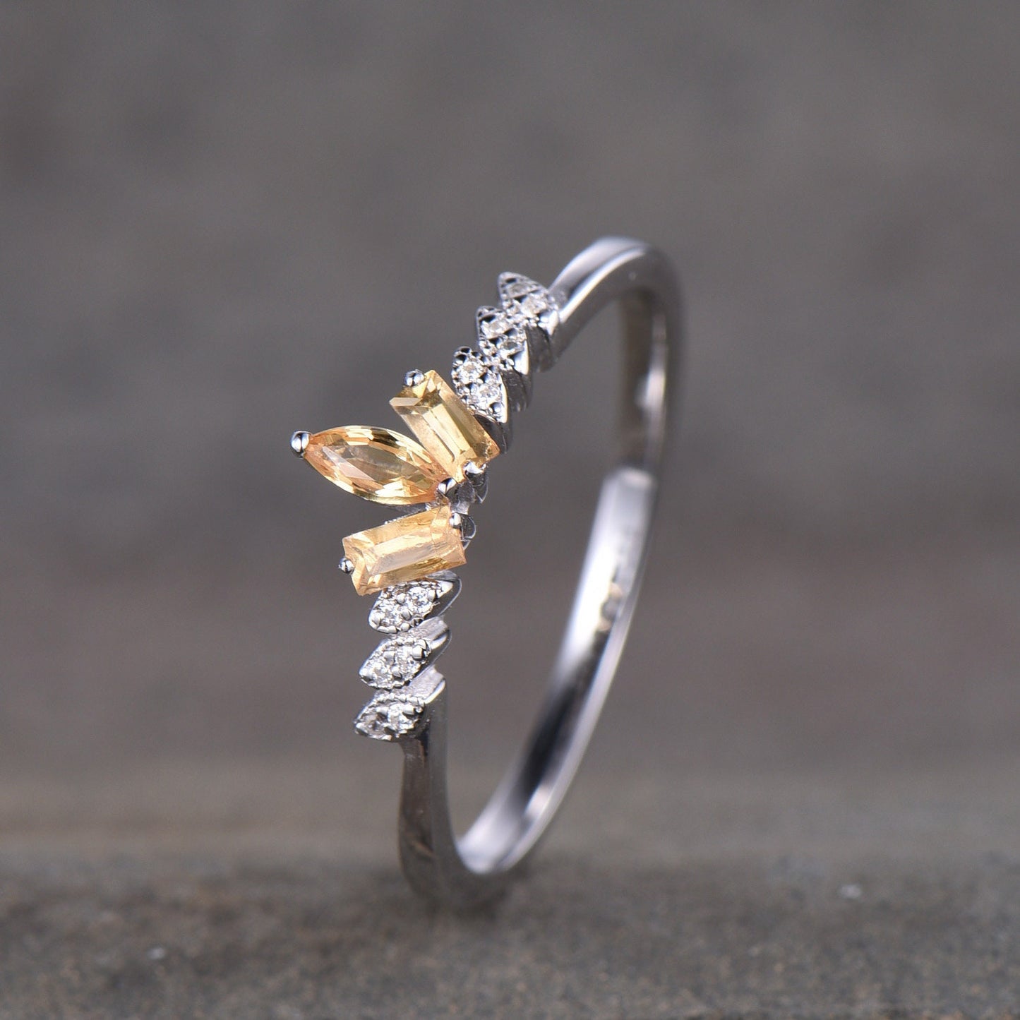 Citrine Ring, Dainty Ring, Stacking Rings, Sterling Silver Rings, Art deco Style, Anniversary Gift, Delicate Ring