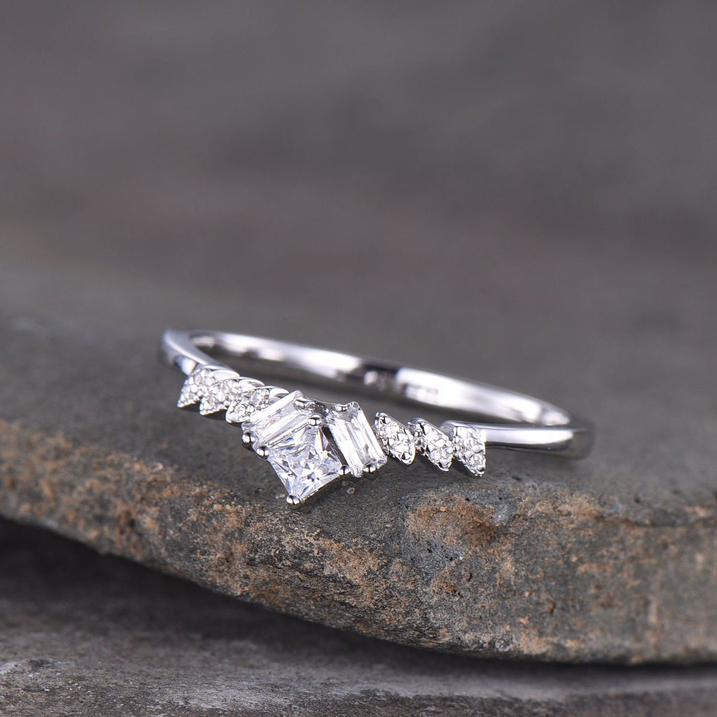925 Sterling Silver CZ Stacking Ring, Minimalist Ring, Delicate Ring, White Gold, Wedding Anniversary Ring, Cubic Zirconia