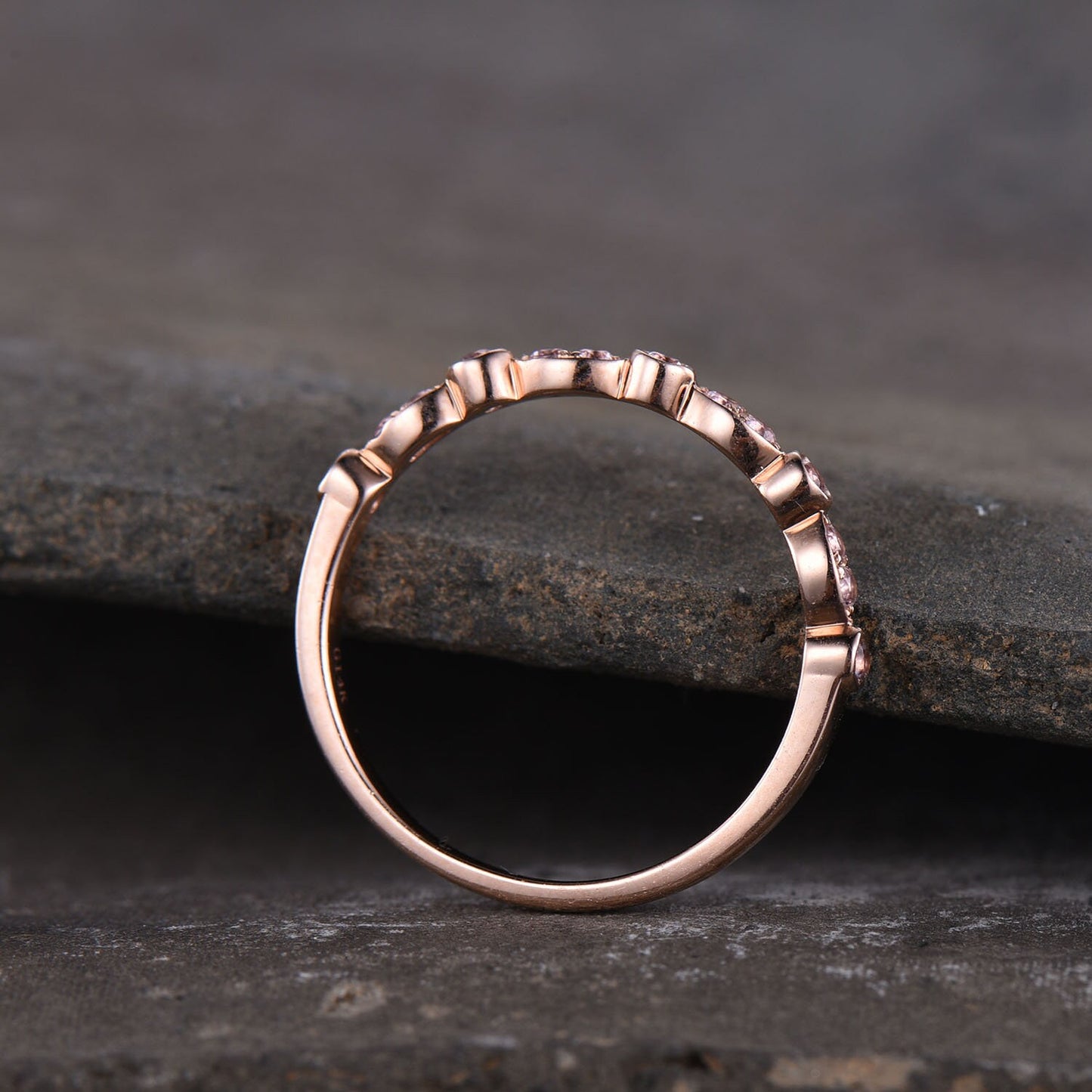 Morganite Ring, Gemstone Band, Thin Stacking Ring, Wedding Band Ring, Gold Ring, Delicate Ring, Art deco, Rose Gold Plated