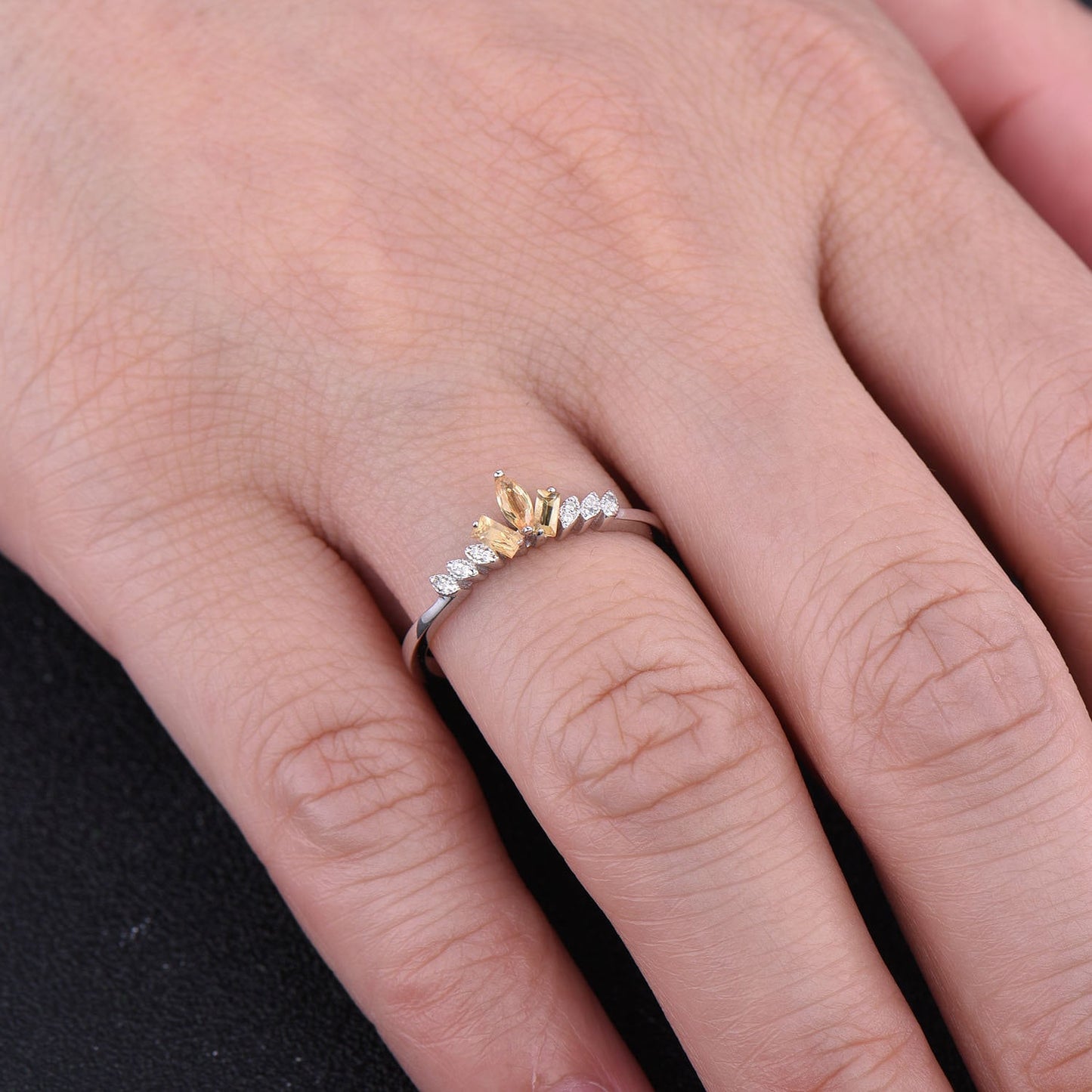 Citrine Ring, Dainty Ring, Stacking Rings, Sterling Silver Rings, Art deco Style, Anniversary Gift, Delicate Ring