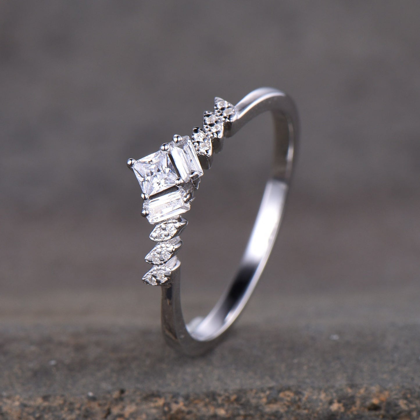 925 Sterling Silver CZ Stacking Ring, Minimalist Ring, Delicate Ring, White Gold, Wedding Anniversary Ring, Cubic Zirconia
