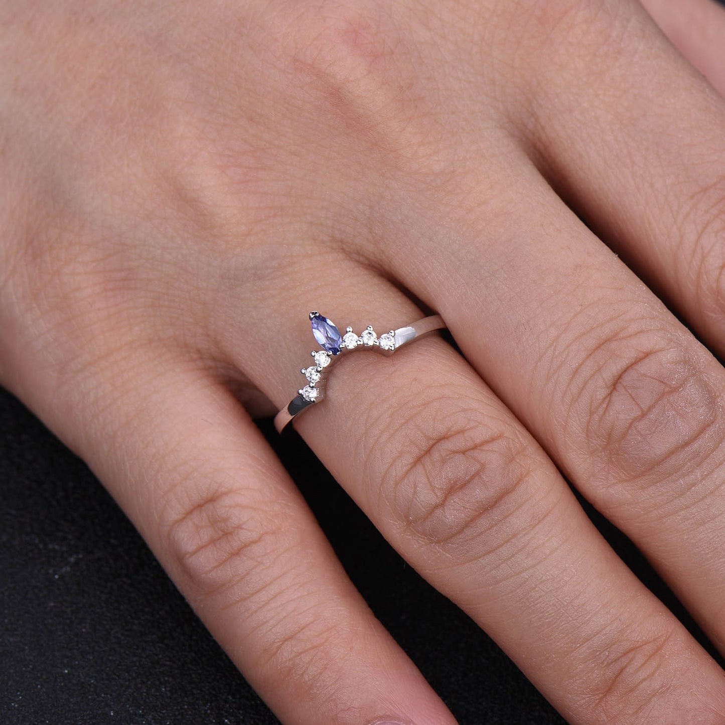 Tanzanite Ring, Sterling Silver Tanzanite Wedding Ring, Stacking Rings, Crown Curved Matching Band, Wedding Ring, Gold Ring, Stackable