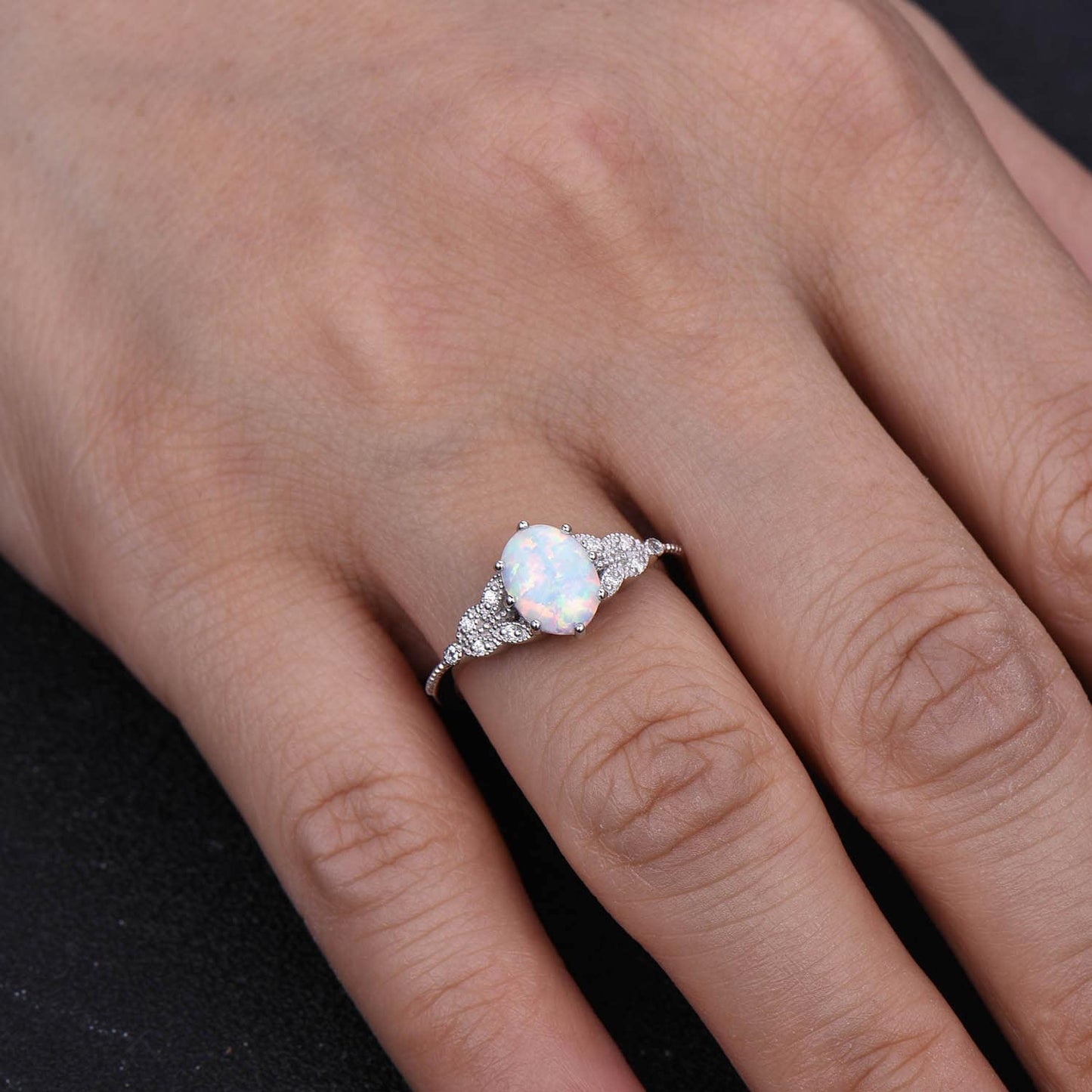 Oval Opal Ring, Vintage Opal Engagement Ring, White Opal Silver Jewelry, Gold Opal Ring, Women's Opal Ring, October Birthstone