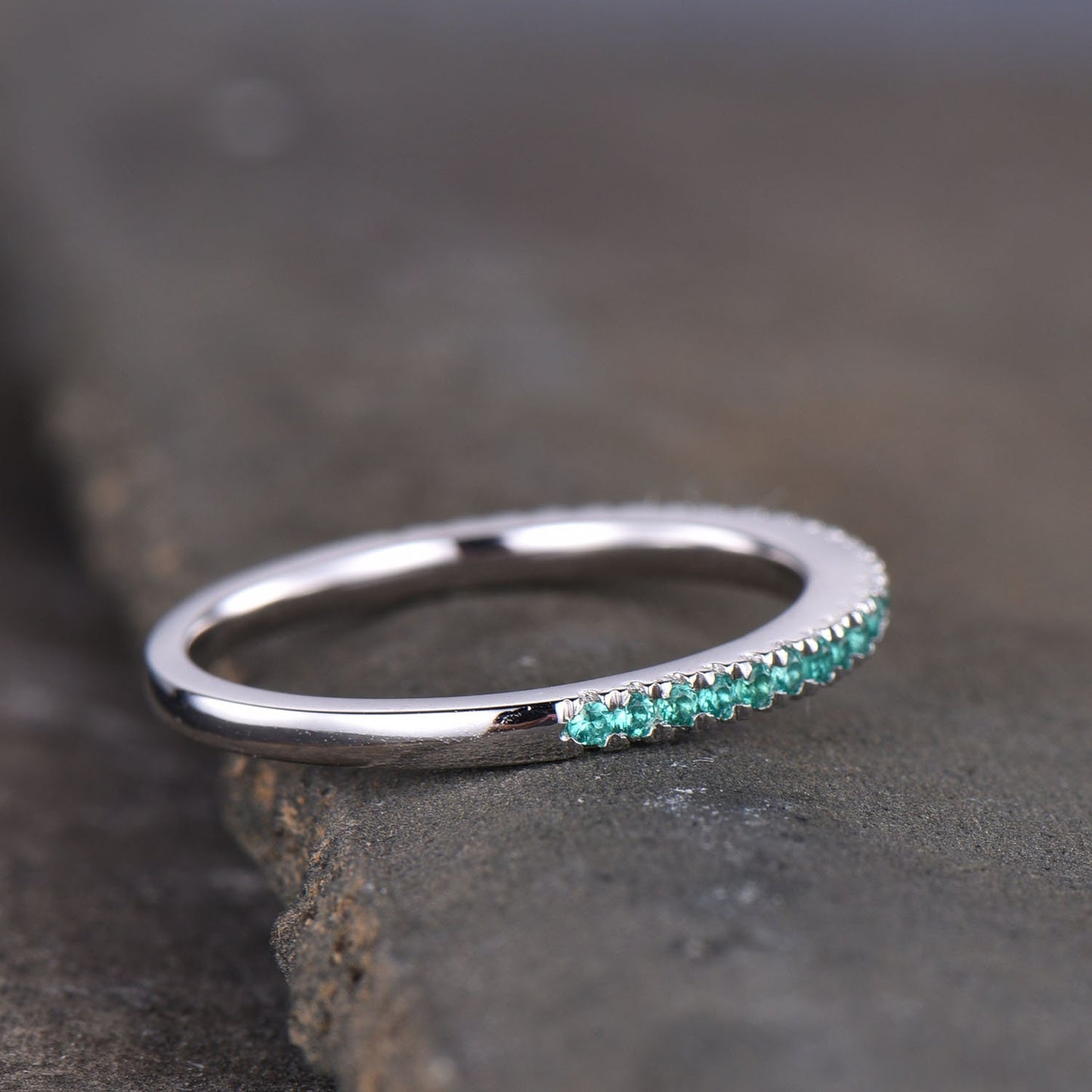 Emerald Wedding Set, Dainty Emerald Ring, Stacking Rings, 925 Sterling Silver, Emerald Gold Rings, Art deco, Anniversary Gift, Delicate