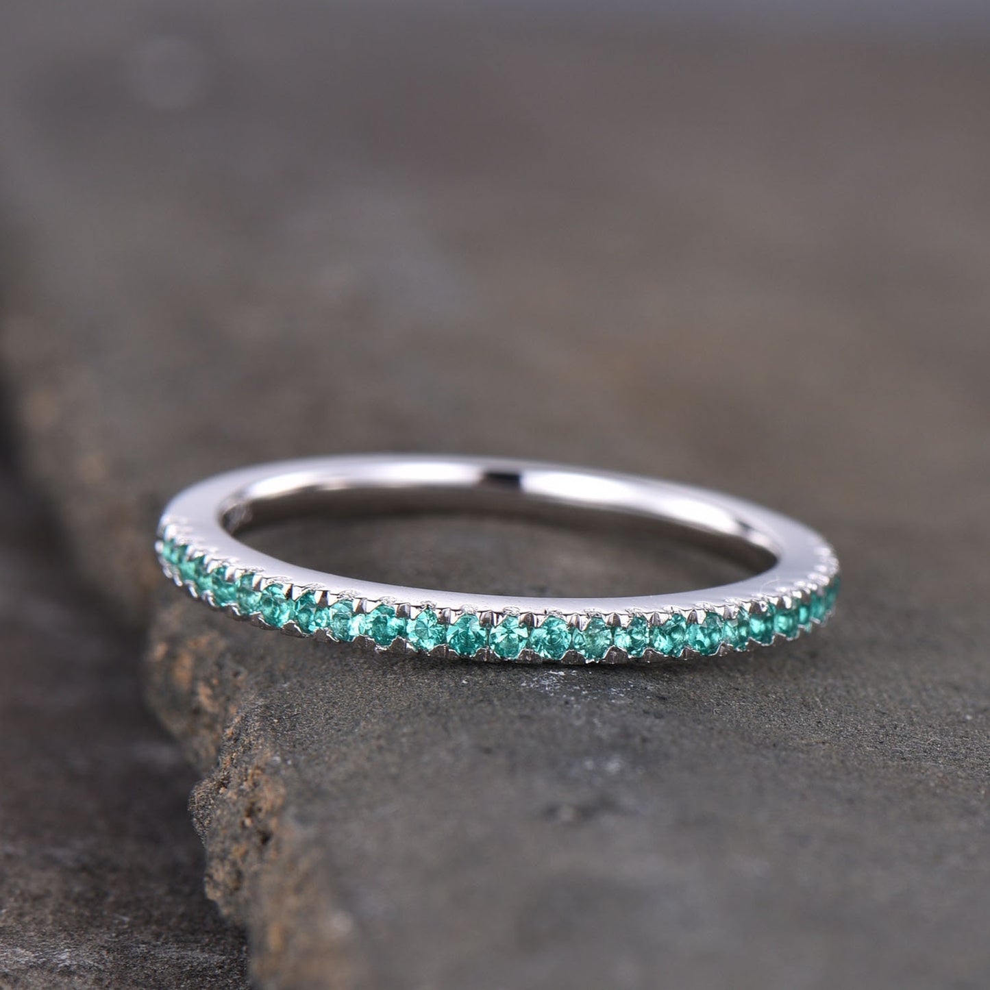 Emerald Wedding Set, Dainty Emerald Ring, Stacking Rings, 925 Sterling Silver, Emerald Gold Rings, Art deco, Anniversary Gift, Delicate