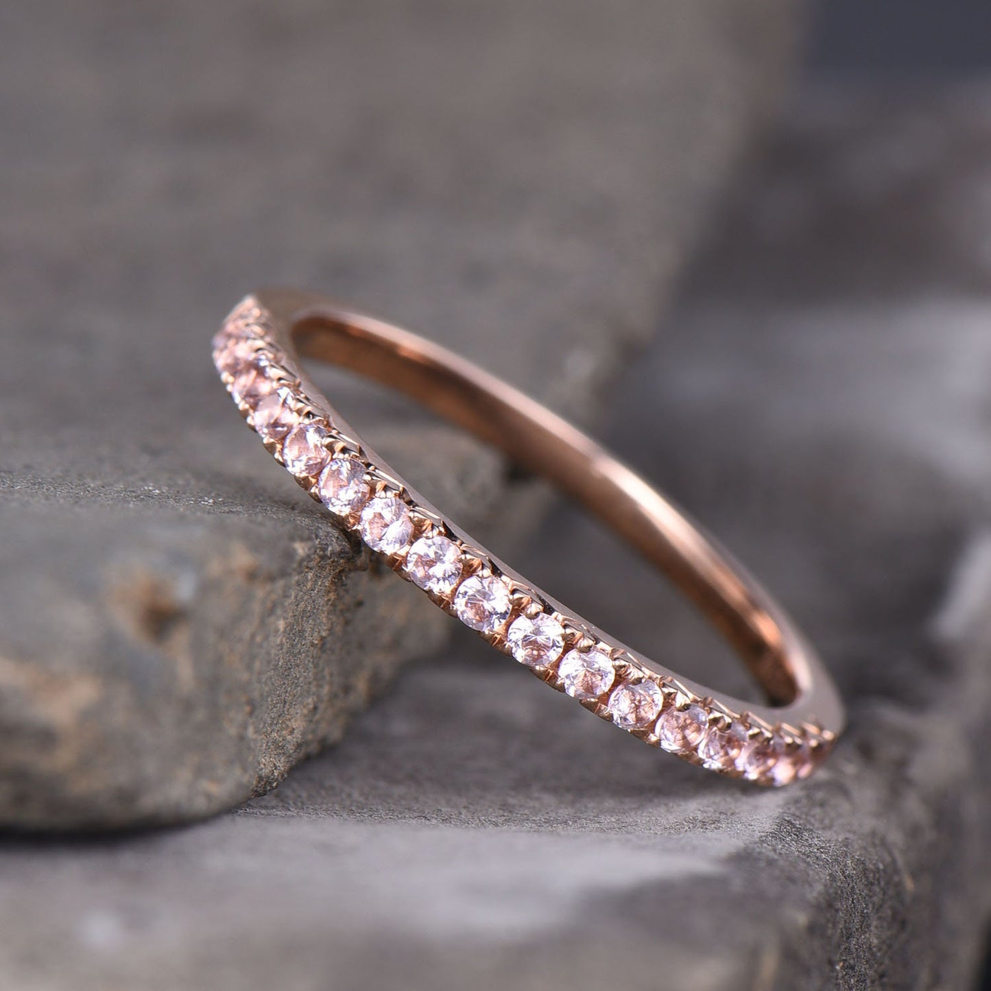 Eternity Band, Morganite Stacking Ring, Minimalist Ring, Rose Gold Ring, Morganite Band, Gifts for Her, Anniversary Ring
