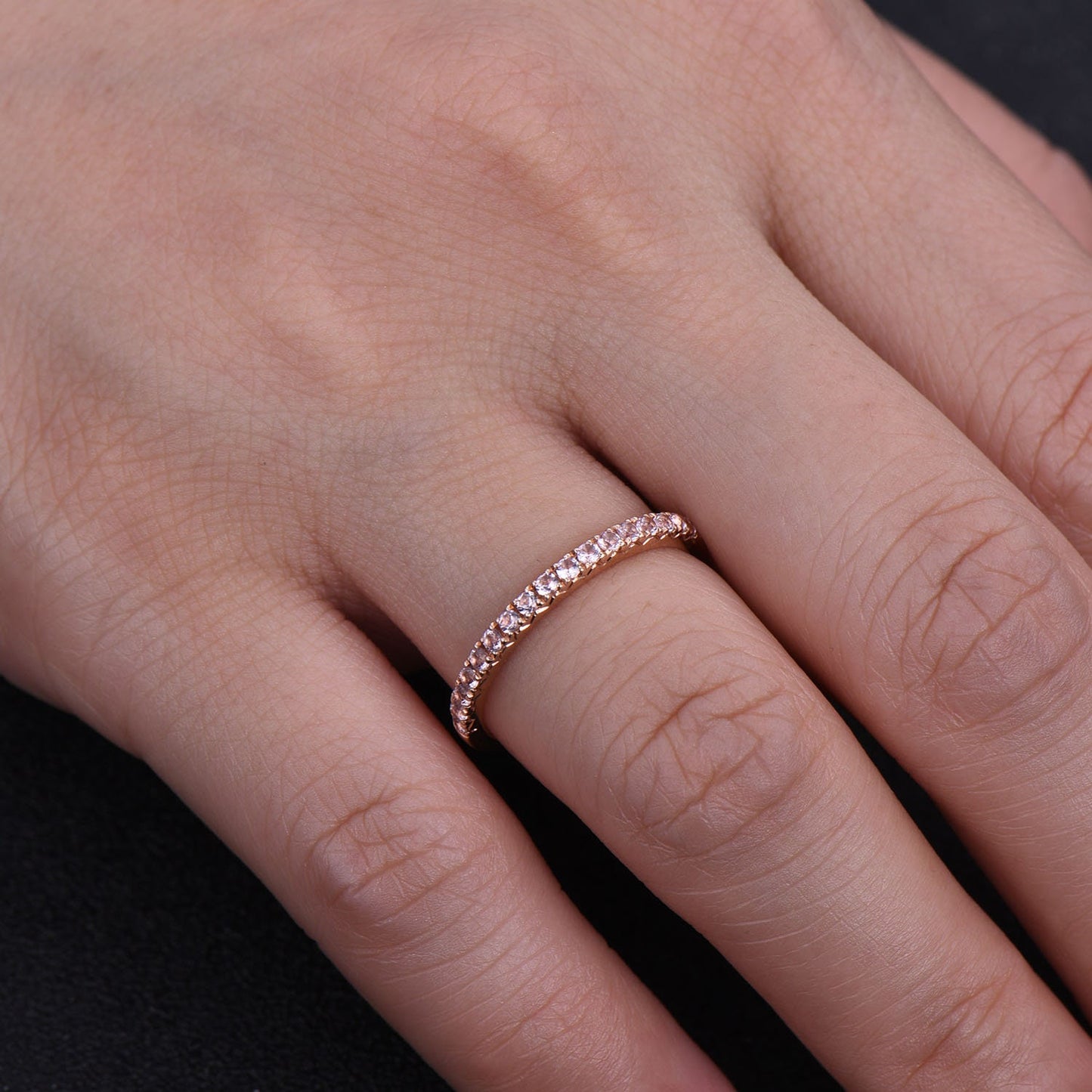 Eternity Band, Morganite Stacking Ring, Minimalist Ring, Rose Gold Ring, Morganite Band, Gifts for Her, Anniversary Ring