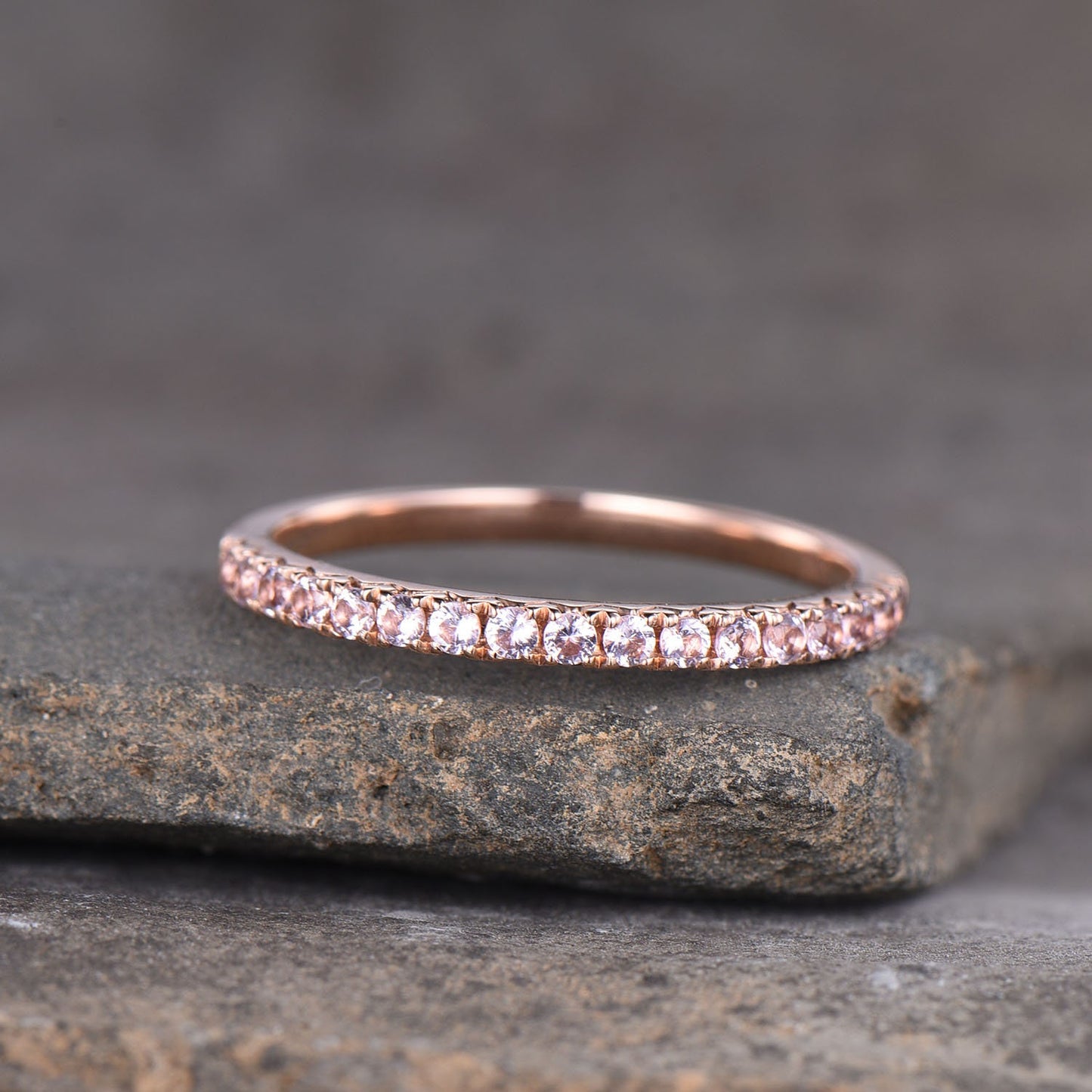 Eternity Band, Morganite Stacking Ring, Minimalist Ring, Rose Gold Ring, Morganite Band, Gifts for Her, Anniversary Ring