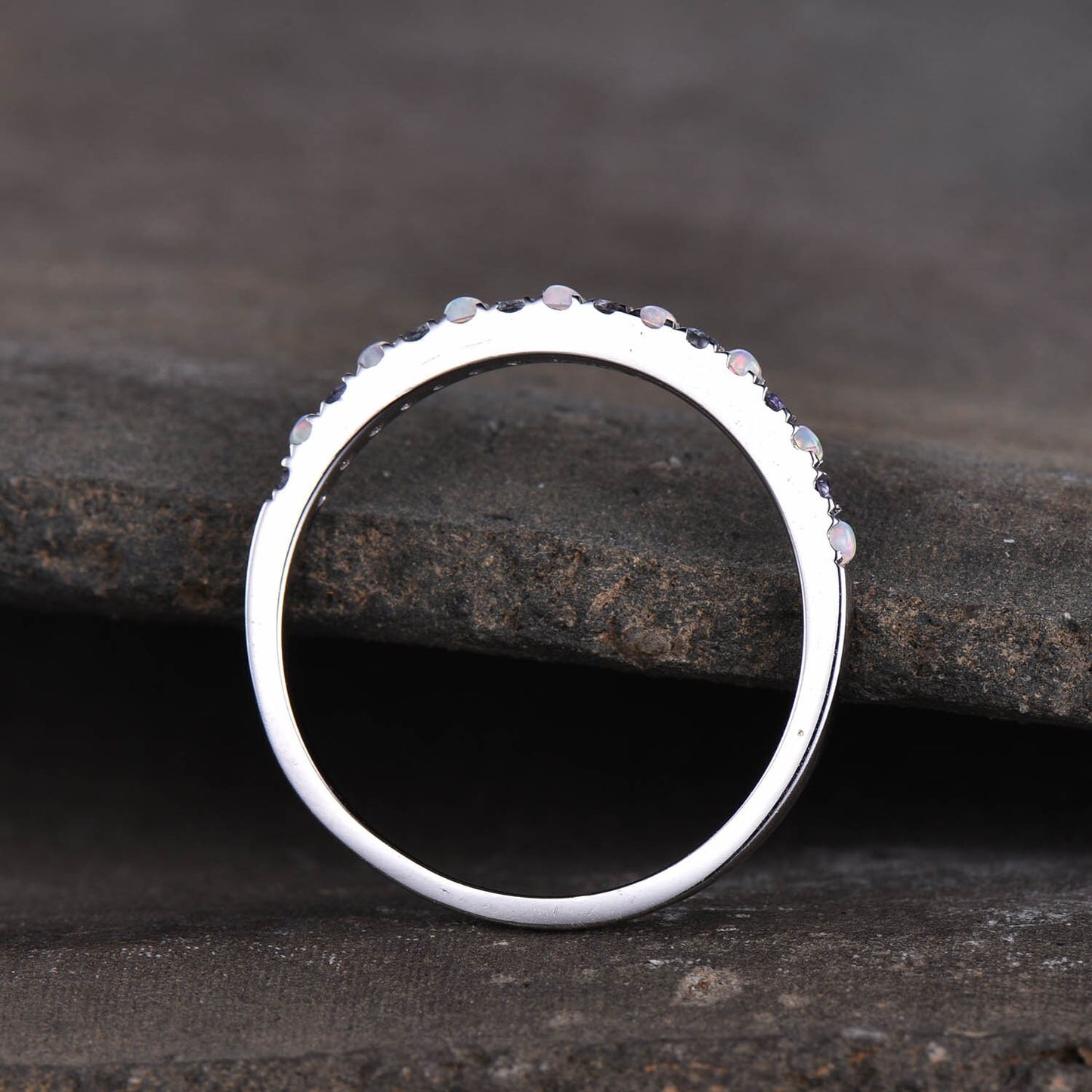 Dainty Opal Alexandrite Ring - Opal Stackable Wedding Band - 925 Sterling Silver - Minimalist Birthstone Ring - Stacking Ring - Gold Ring