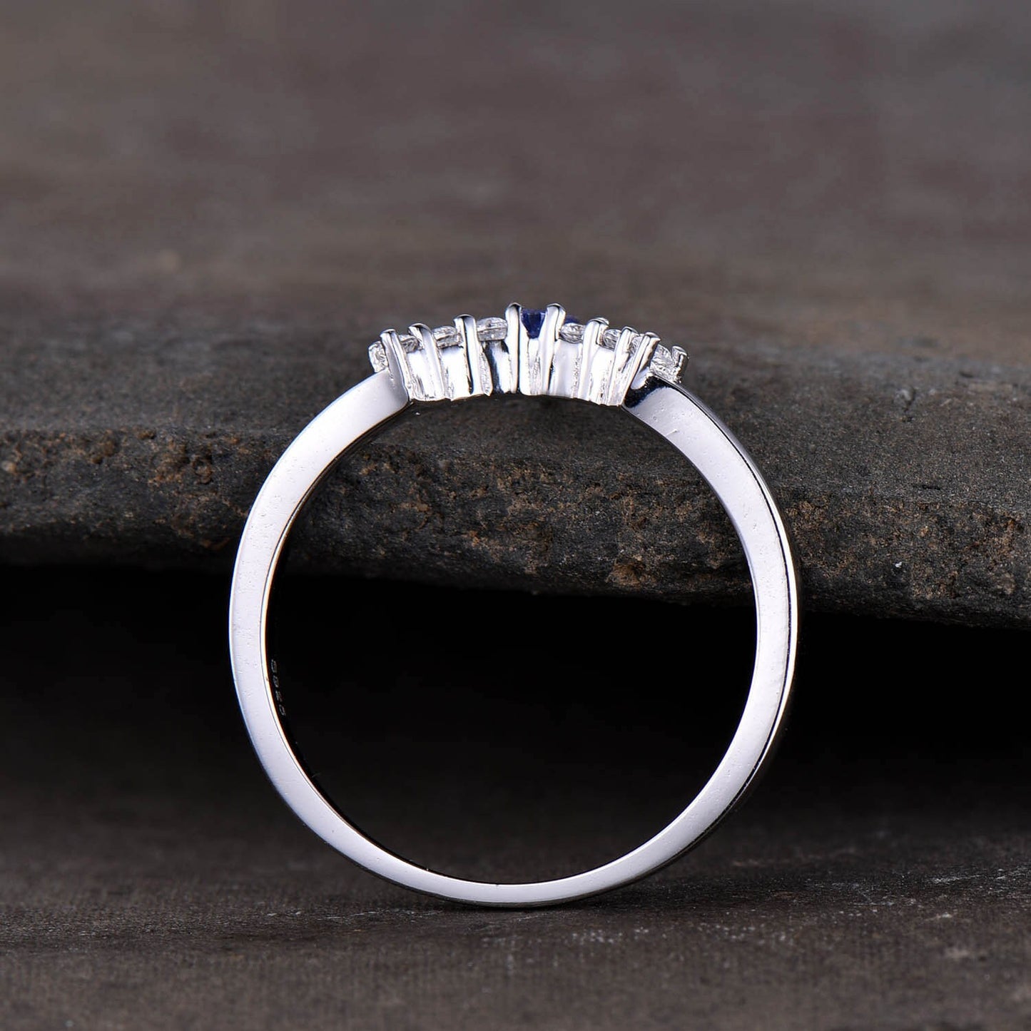 Tanzanite Ring, Sterling Silver Tanzanite Wedding Ring, Stacking Rings, Crown Curved Matching Band, Wedding Ring, Gold Ring, Stackable