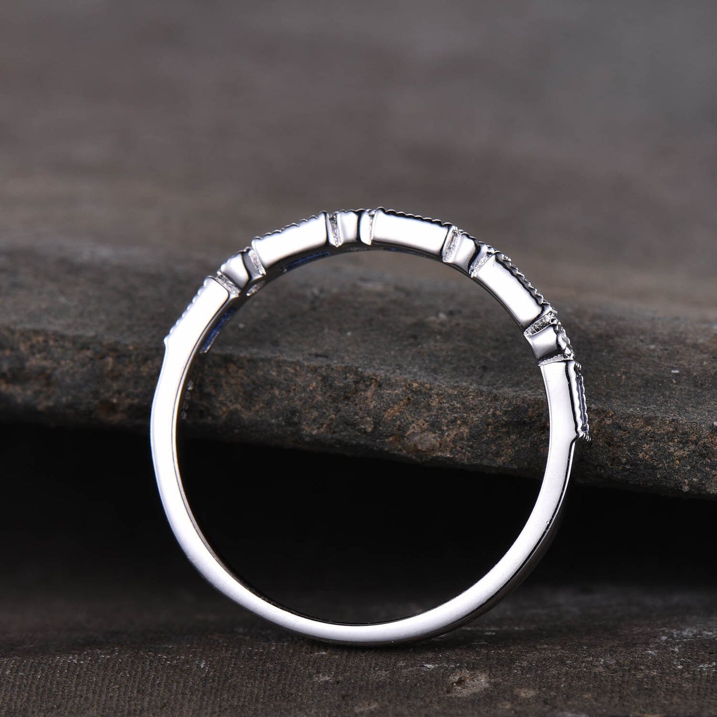 Sapphire Ring, Baguette Sapphire Wedding Ring, September Birthstone Ring, Minimalist Ring, Stacking Ring, Silver Vintage Ring, White Gold