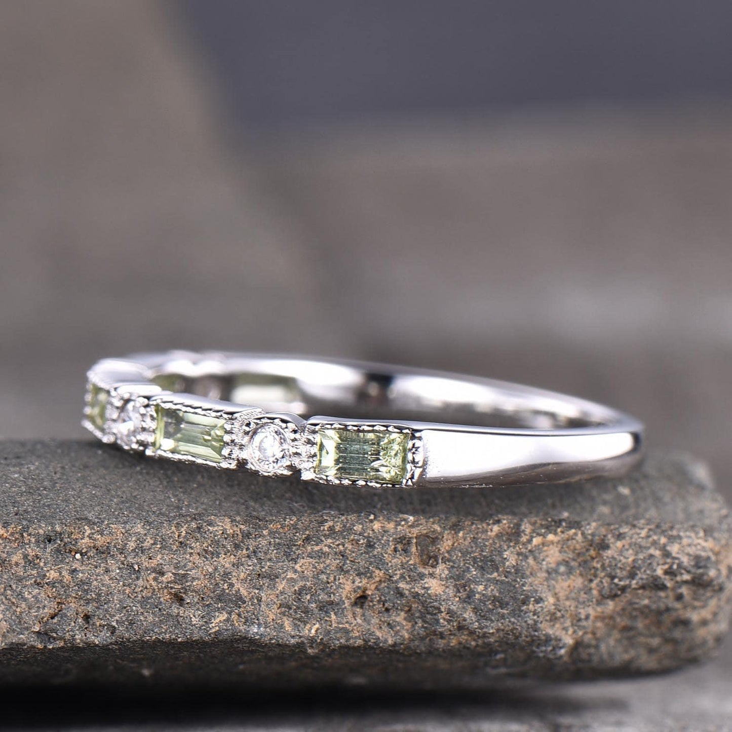 Peridot Baguette Ring, Sterling Silver Peridot Ring, Peridot Stacking ring, August Ring, Dainty Peridot Ring, Gold Ring, Gift Ring