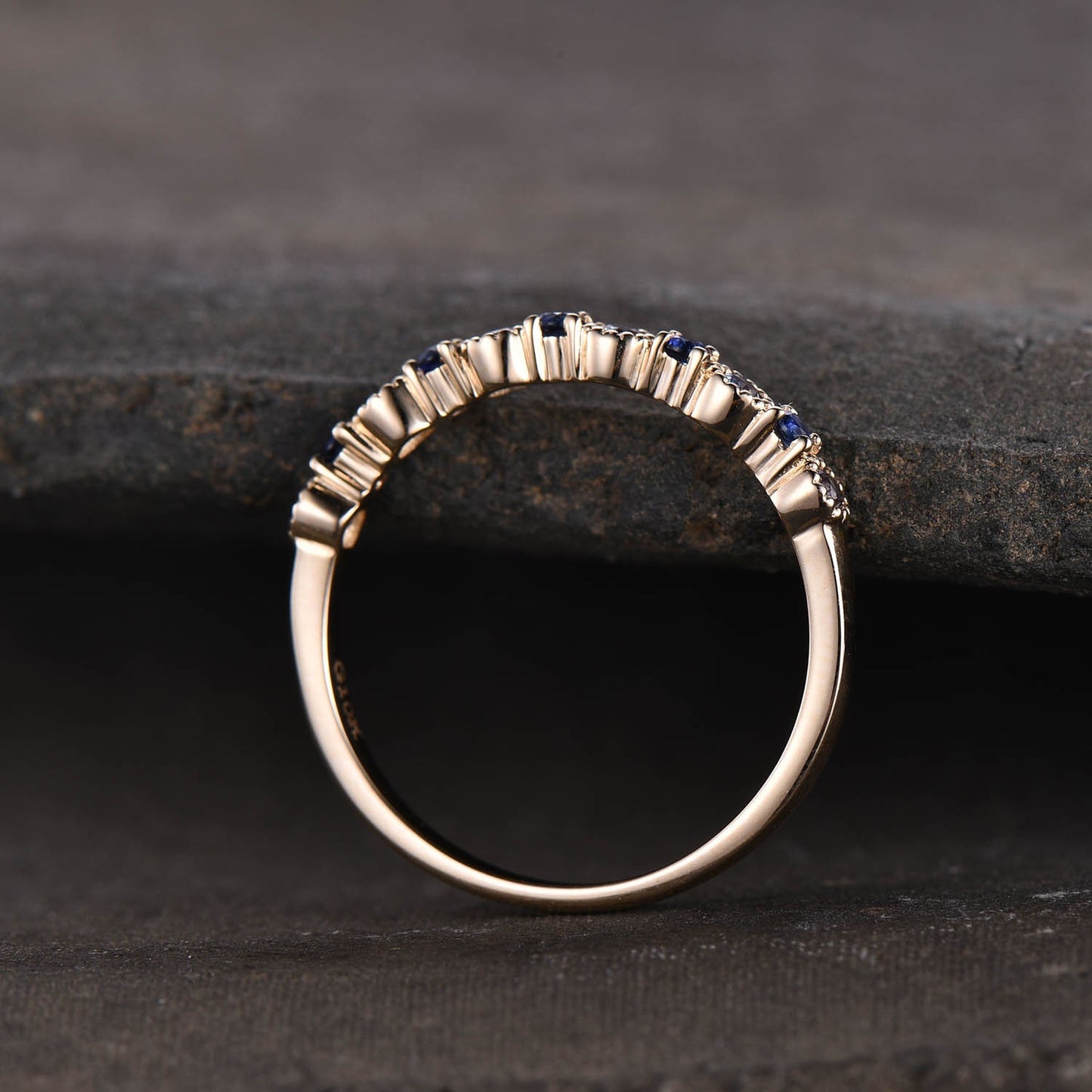 Alexandrite and Sapphire Ring, Alexandrite Ring, Gemstone Band, June Birthstone Ring, Rose Gold Ring, Anniversary Ring, Gift For Her