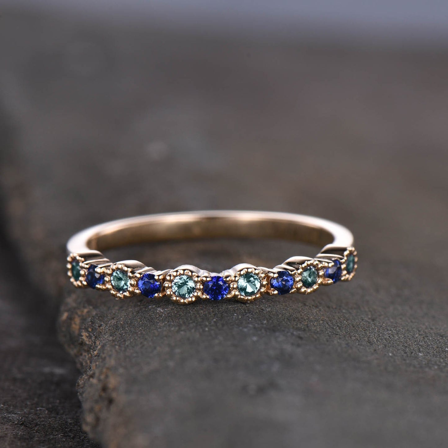 Alexandrite and Sapphire Ring, Alexandrite Ring, Gemstone Band, June Birthstone Ring, Rose Gold Ring, Anniversary Ring, Gift For Her