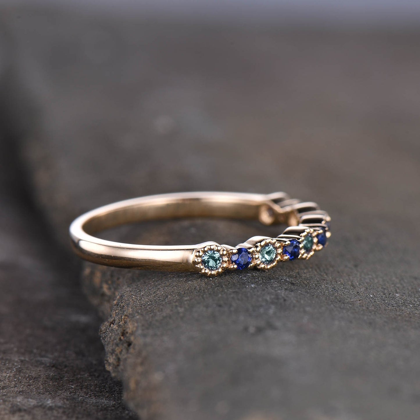 Alexandrite and Sapphire Ring, Alexandrite Ring, Gemstone Band, June Birthstone Ring, Rose Gold Ring, Anniversary Ring, Gift For Her