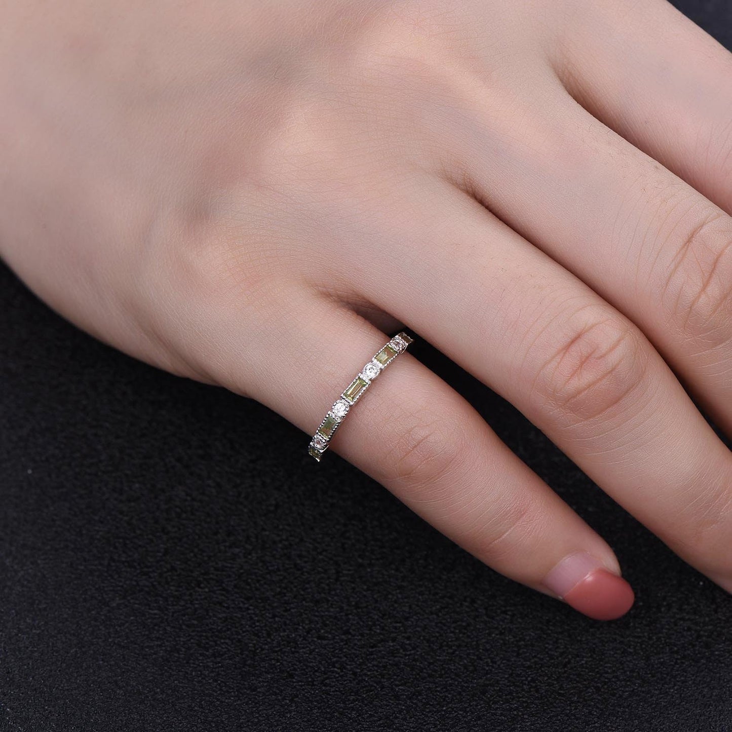 Peridot Baguette Ring, Sterling Silver Peridot Ring, Peridot Stacking ring, August Ring, Dainty Peridot Ring, Gold Ring, Gift Ring
