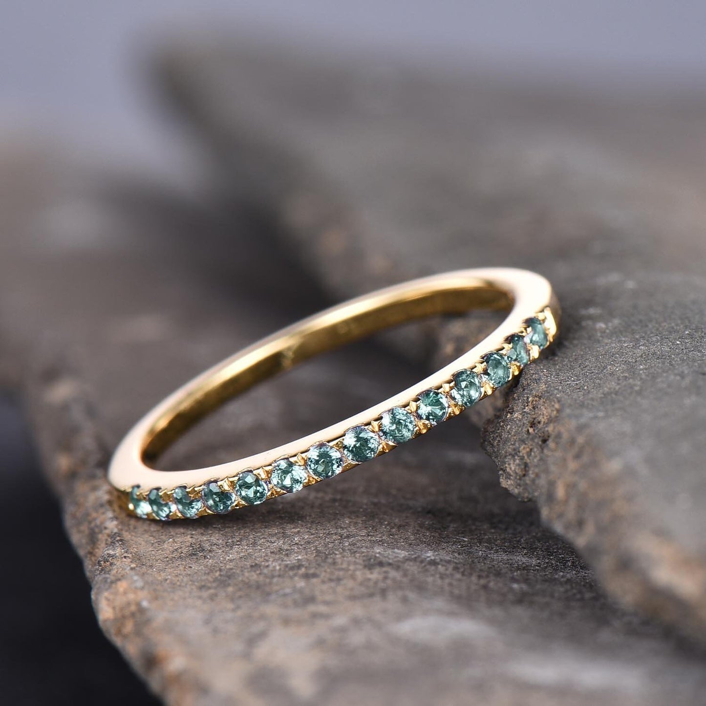 Alexandrite Ring Alexandrite Wedding Band Aniversary Ring Sterling Silver Eternity Band Stacking Ring White Gold Plated