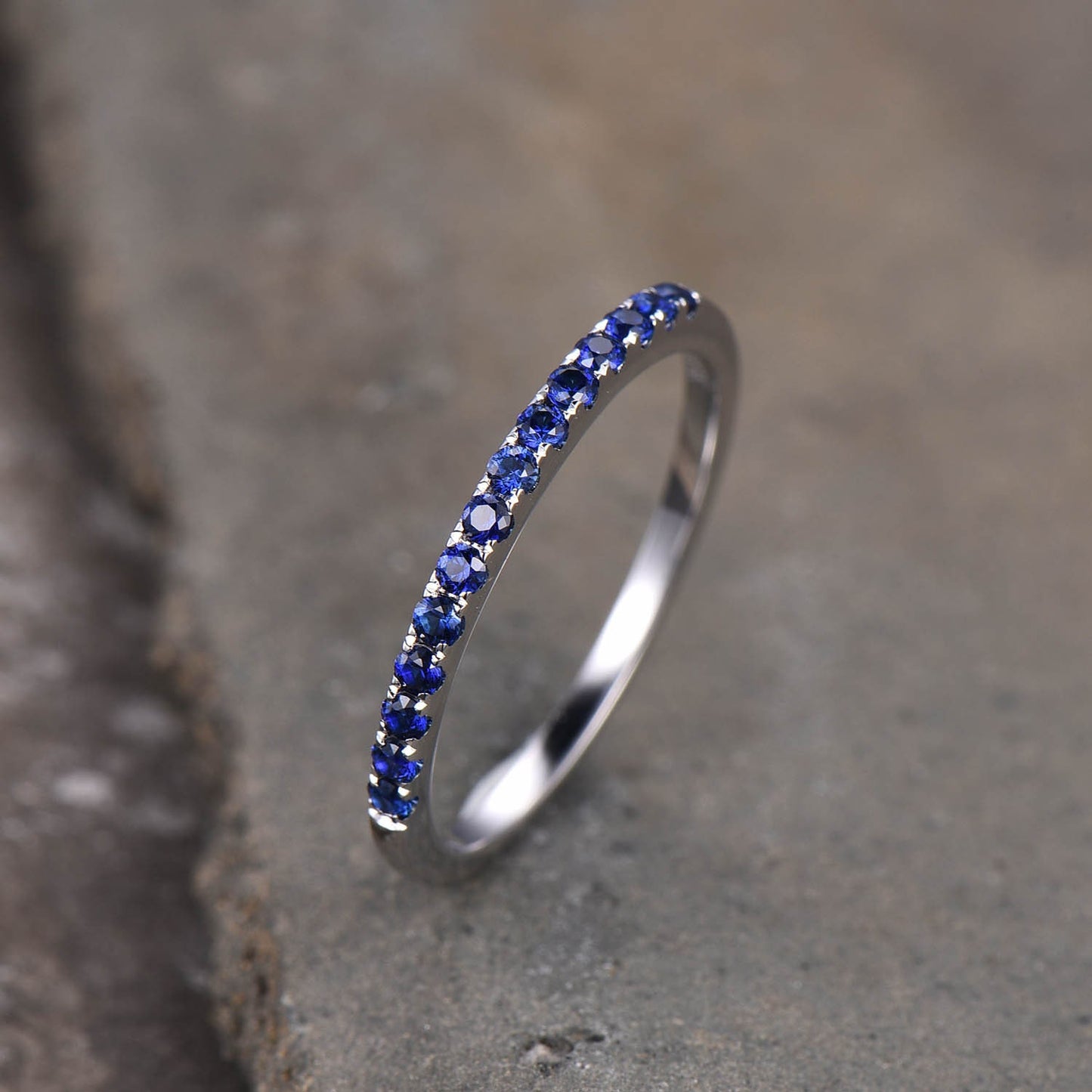 Half Eternity Sapphire Ring, Sapphire Wedding Band, Silver Sapphire Ring, Gemstone Band, Stacking Ring, Matching Band, Anniversary Gift
