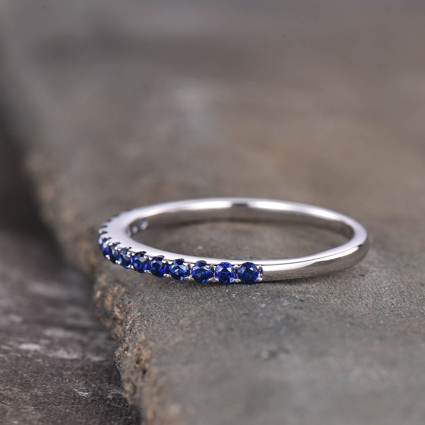 Half Eternity Sapphire Ring, Sapphire Wedding Band, Silver Sapphire Ring, Gemstone Band, Stacking Ring, Matching Band, Anniversary Gift