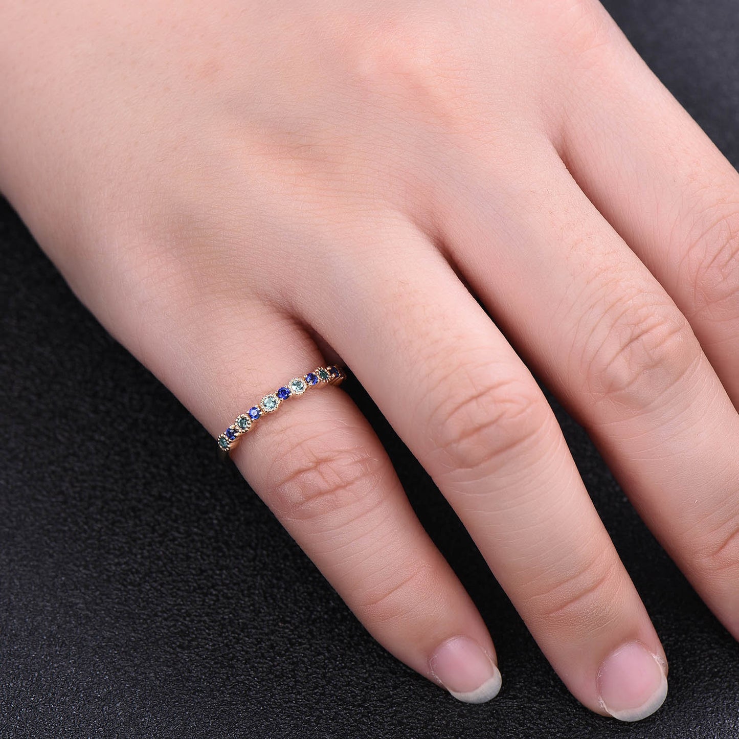 Alexandrite and Sapphire Ring, Alexandrite Ring, Gemstone Band, June Birthstone Ring, Rose Gold Ring, Anniversary Ring, Gift For Her
