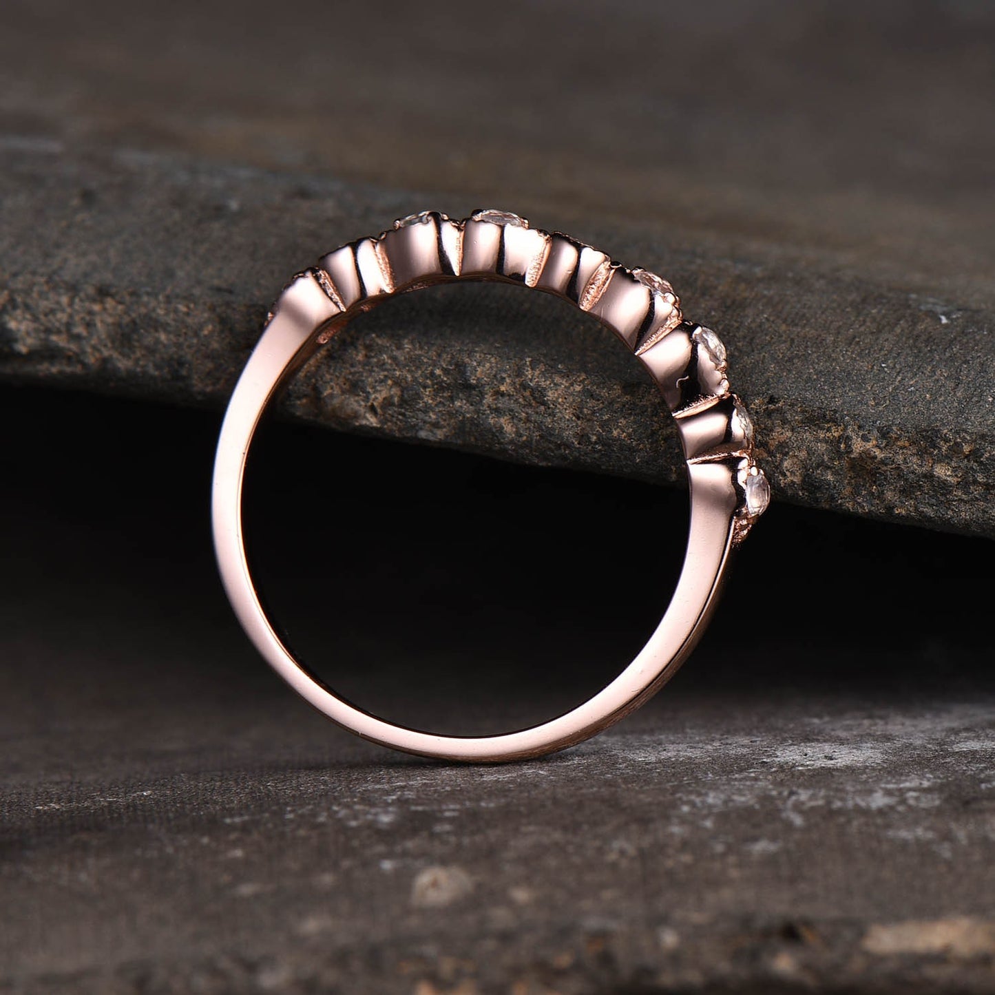 Dainty Moonstone Ring, Rainbow Moonstone Wedding Band, Genuine Gemstone, Stacking Ring, Delicate Ring Rose Gold, Half Eternity Band