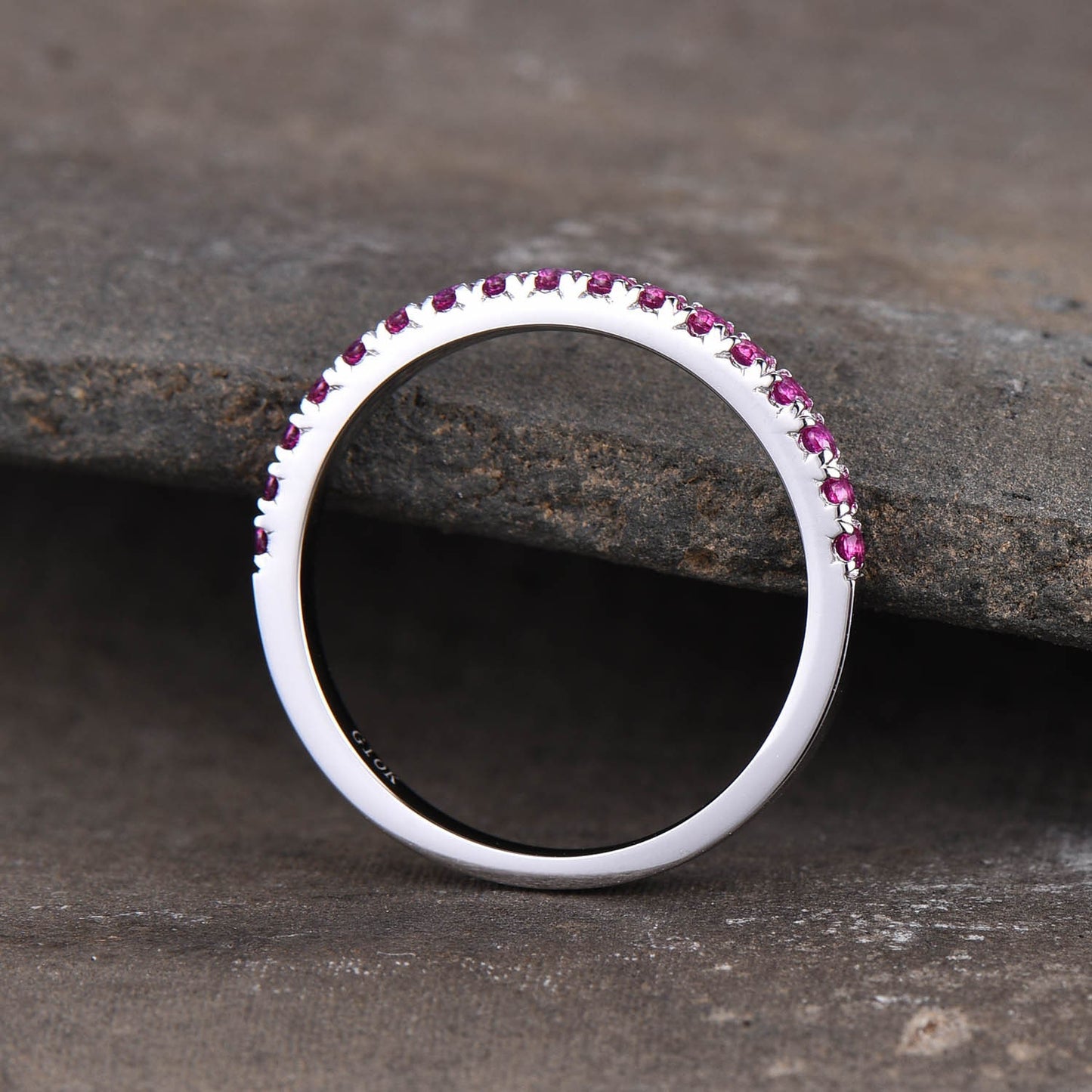 Half Eternity Ruby Wedding Band, Dainty Ruby Ring, Stacking Matching Band, Minimalist Ring, Gemstone Band, Silver Ring, Anniversary Gift