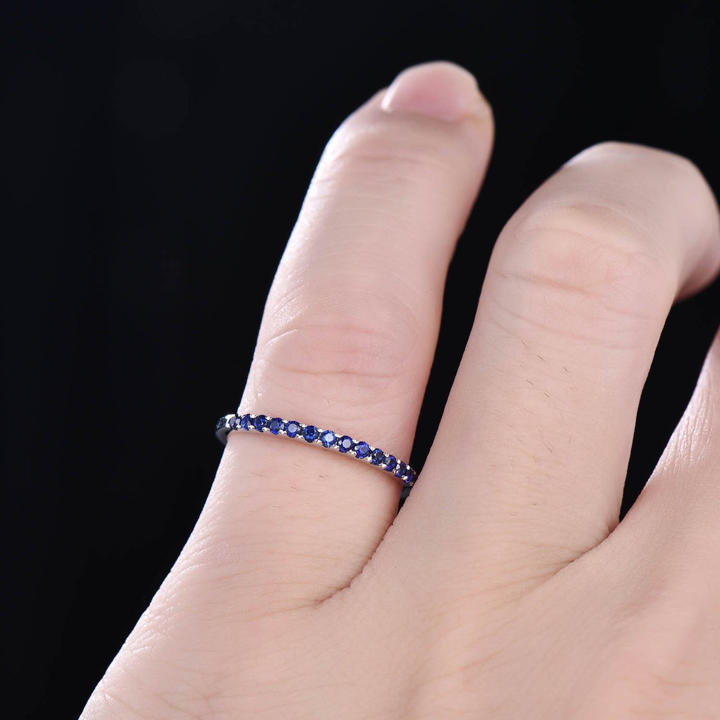Half Eternity Sapphire Ring, Sapphire Wedding Band, Silver Sapphire Ring, Gemstone Band, Stacking Ring, Matching Band, Anniversary Gift
