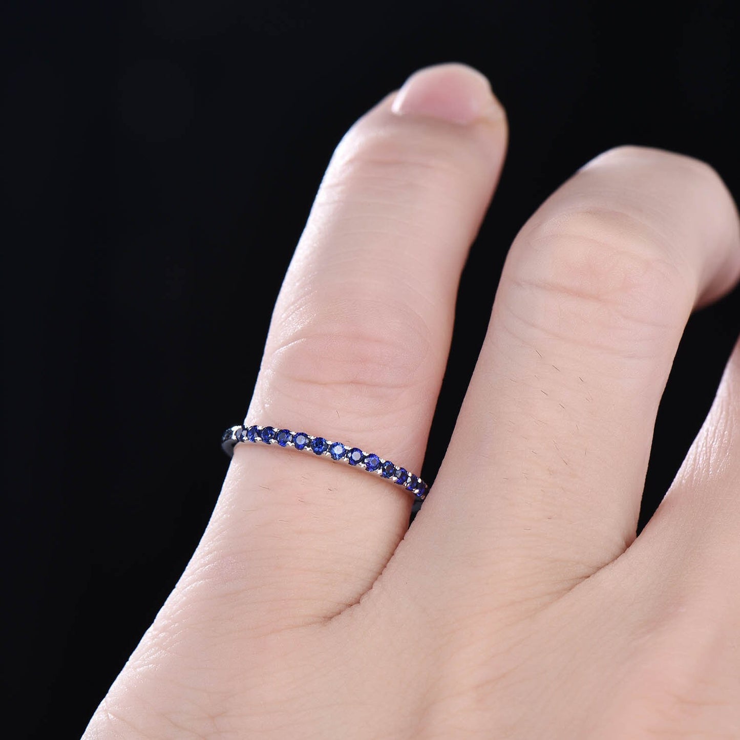 Half Eternity Sapphire Ring, Sapphire Wedding Band, Silver Sapphire Ring, Gemstone Band, Stacking Ring, Matching Band, Anniversary Gift