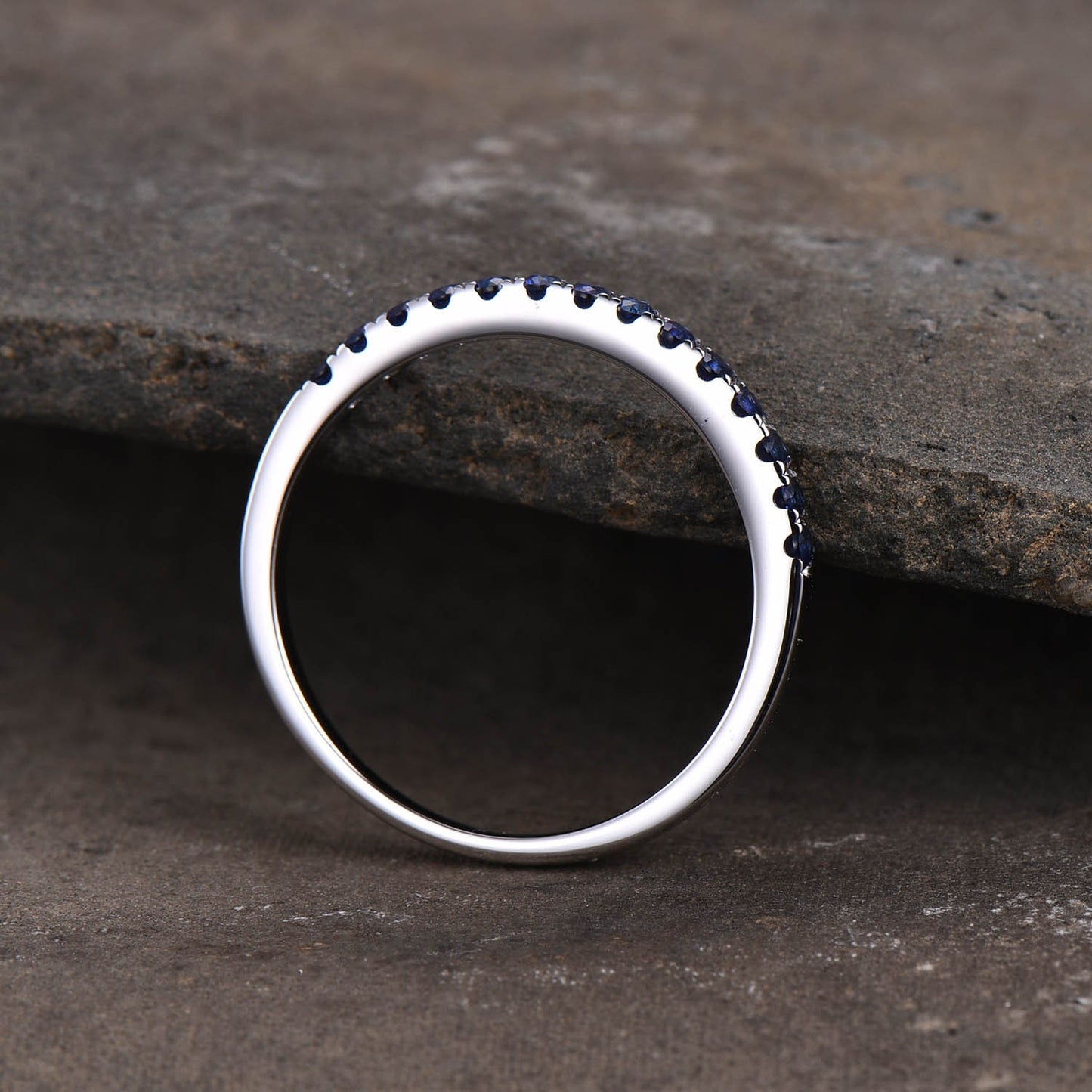 Half Eternity Sapphire Ring, Sapphire Wedding Band, Silver Sapphire Ring, Gemstone Band, Stacking Ring, Matching Band, Anniversary Gift
