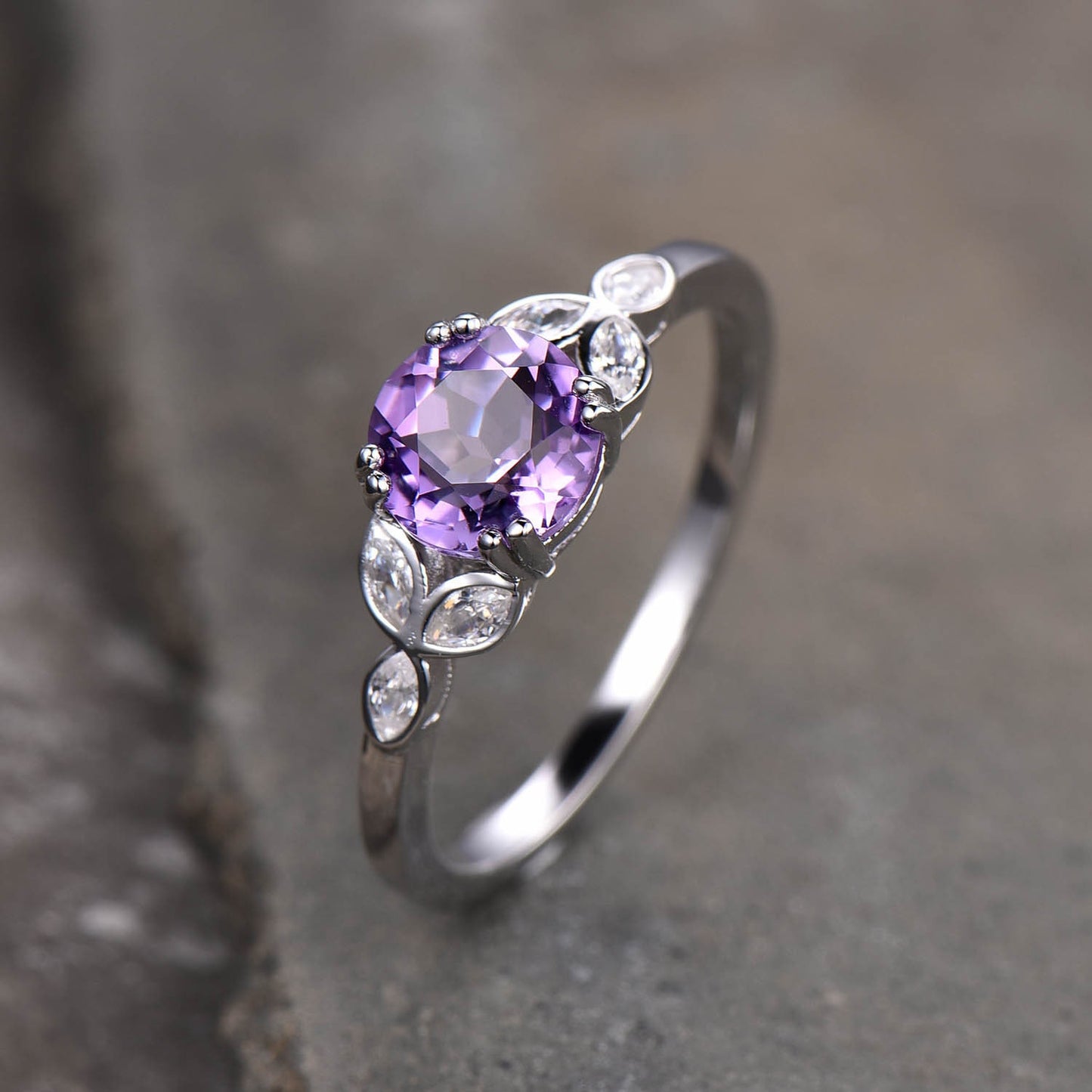 Amethyst Ring, February Birthstone, Amethyst Engagement Ring, Silver Ring, Amethyst Jewelry, Gemstone Ring, 14K White Gold