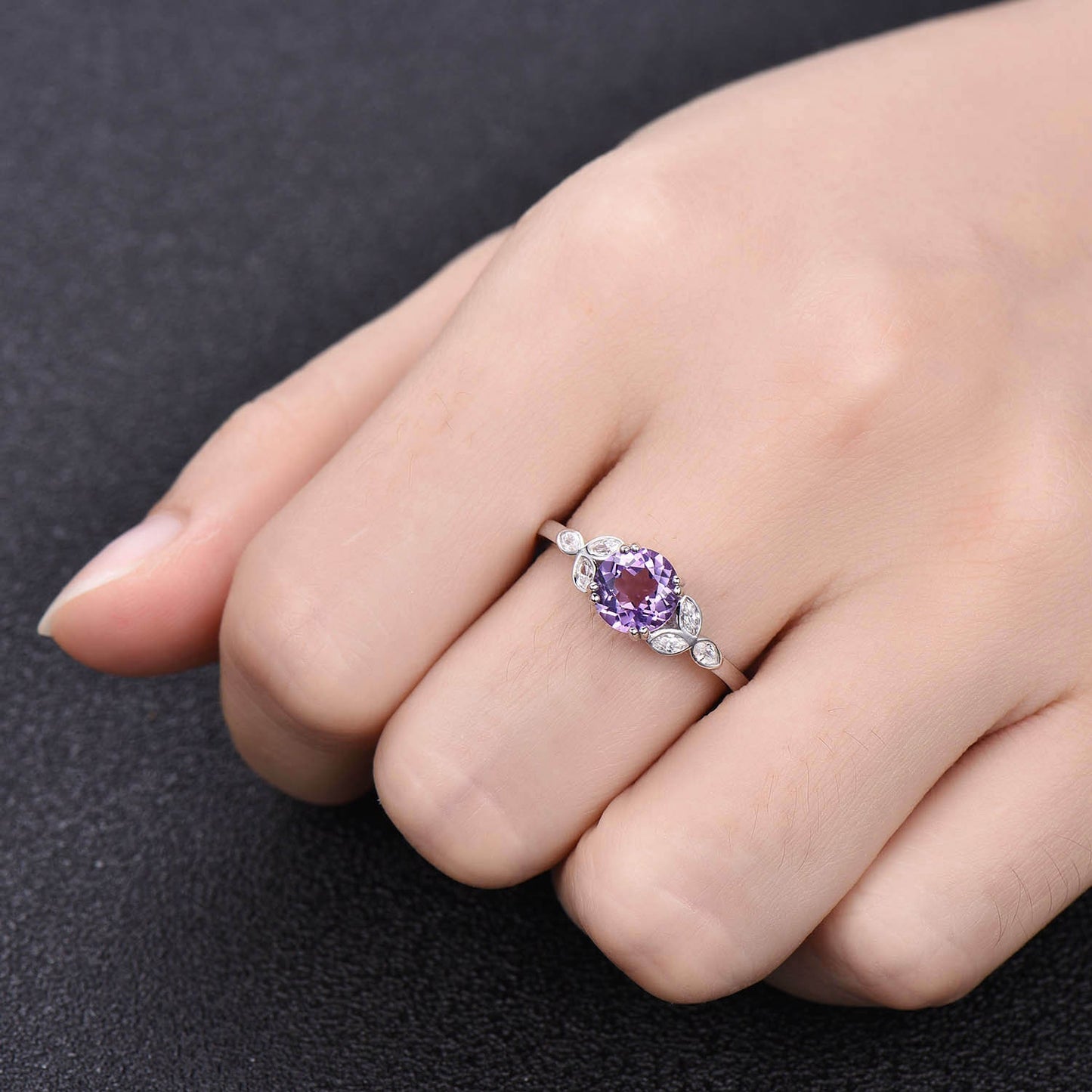 Amethyst Ring, February Birthstone, Amethyst Engagement Ring, Silver Ring, Amethyst Jewelry, Gemstone Ring, 14K White Gold